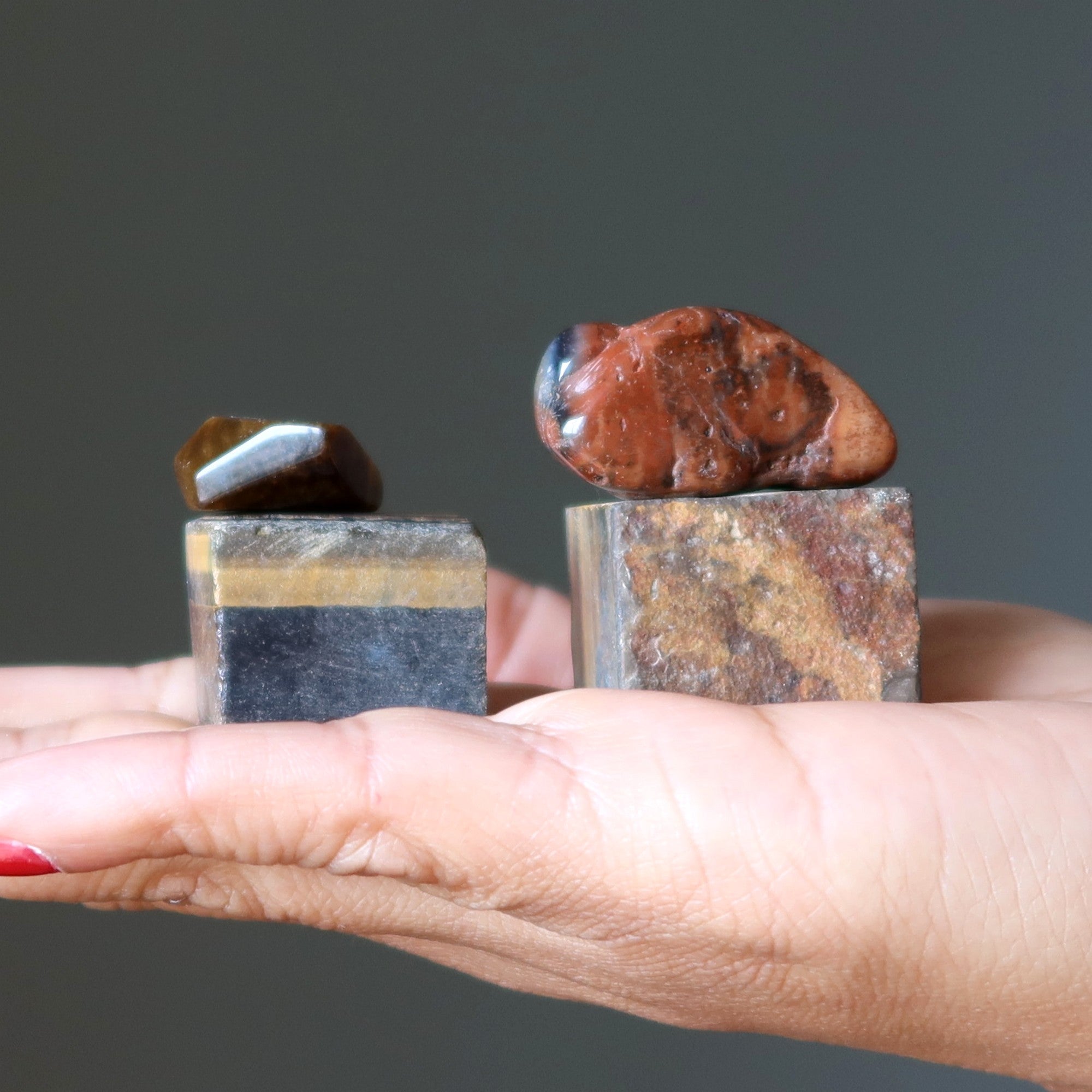 Erdung Set Wurzelchakra Edelsteine Tigerauge Versteinertes Holz