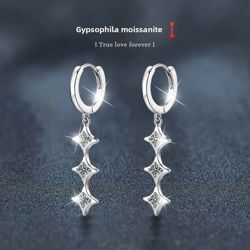Boucles d'oreilles pendantes à pampilles en moissanite en argent sterling S925 pour femmes