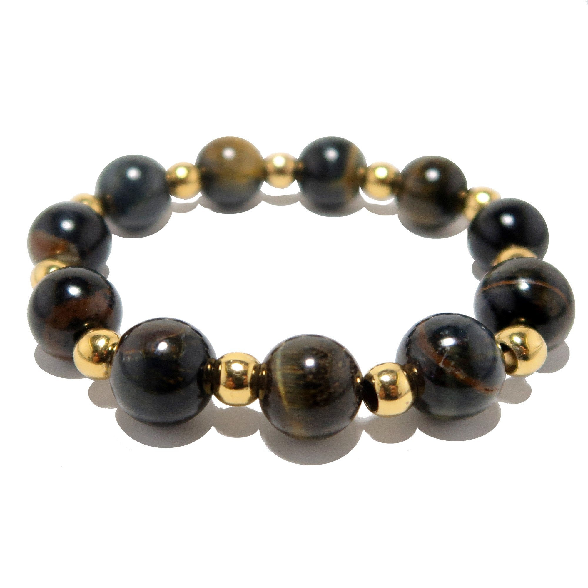Bracelet Œil de Faucon Perles Échelon Or et Pierres Précieuses Oeil de Tigre Bleu