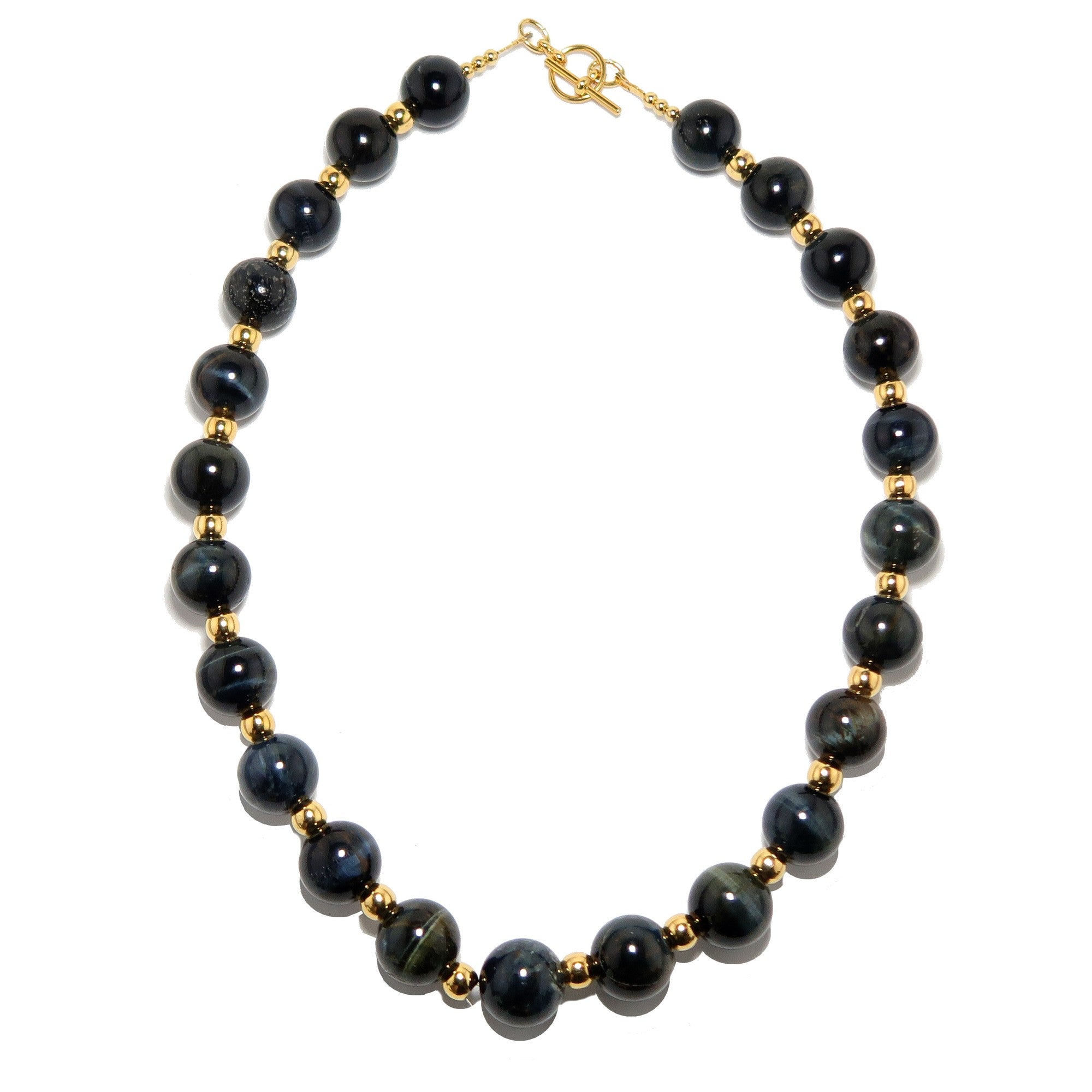 Hawks Eye Necklace Gold Echelon Blue Stone