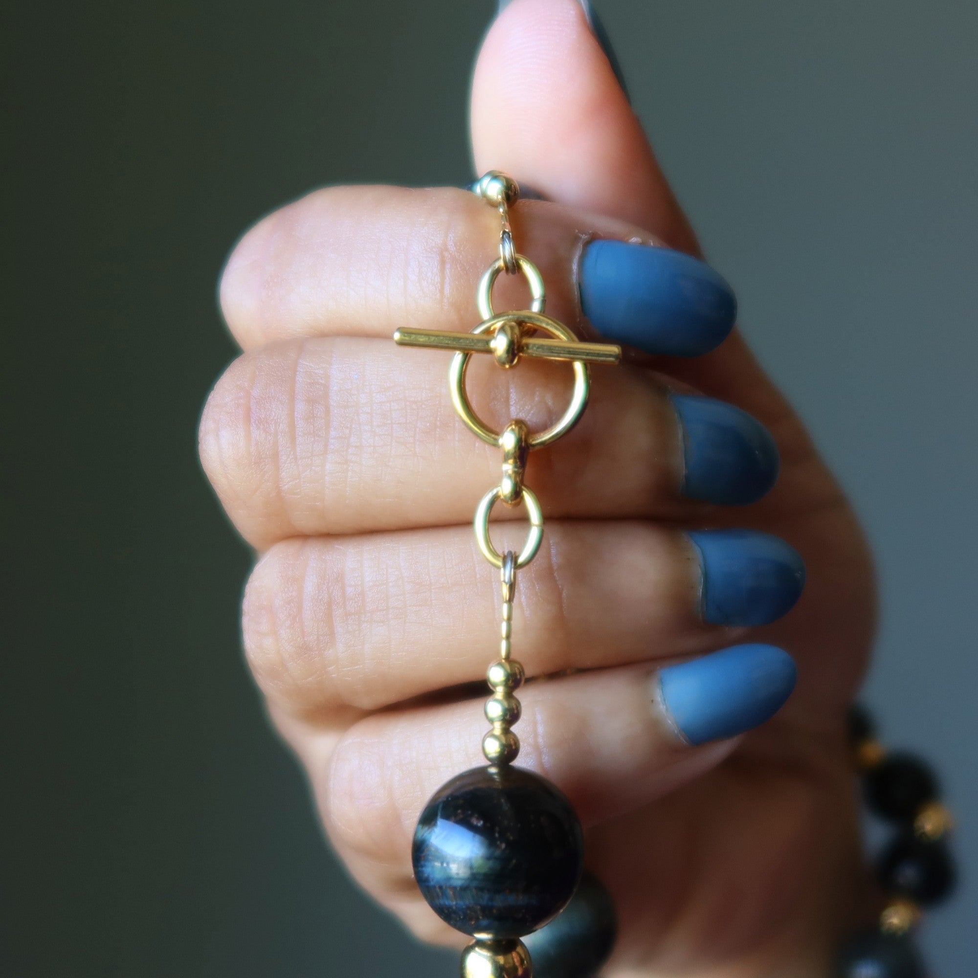 Hawks Eye Necklace Gold Echelon Blue Stone