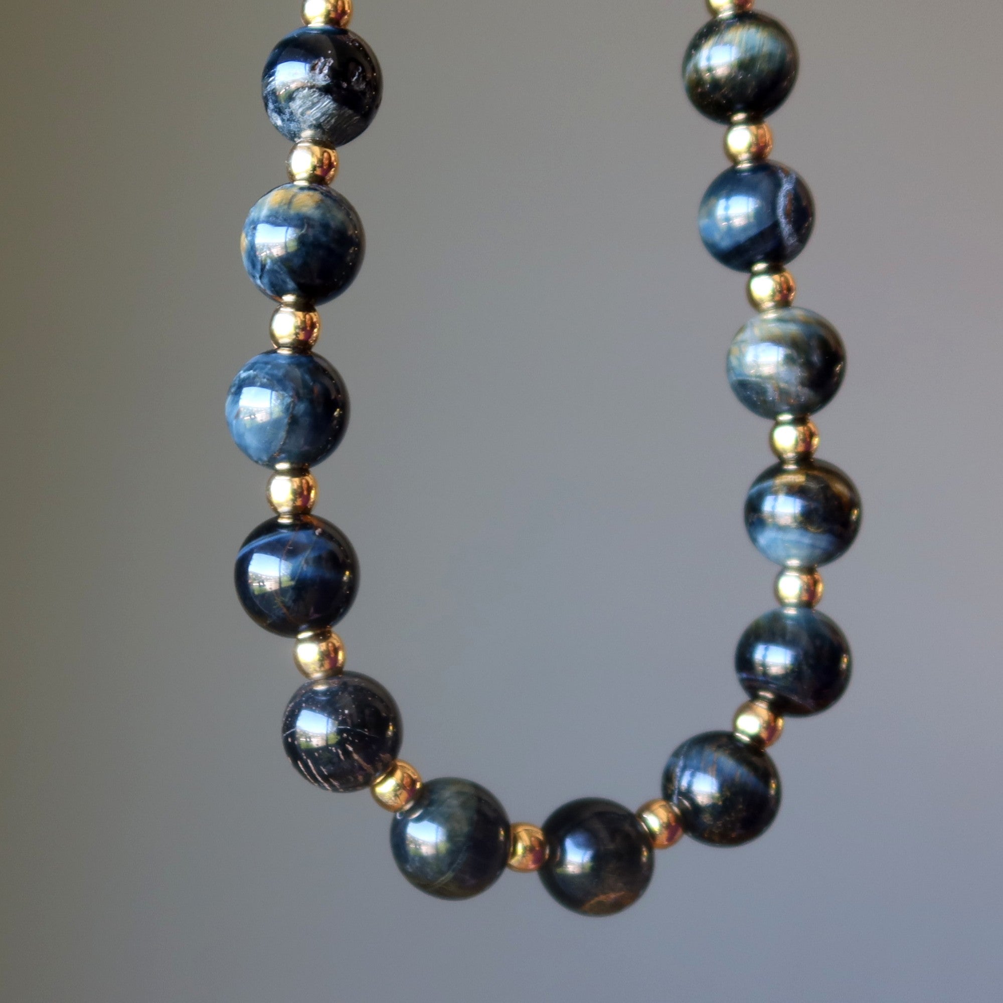 Hawks Eye Necklace Gold Echelon Blue Stone