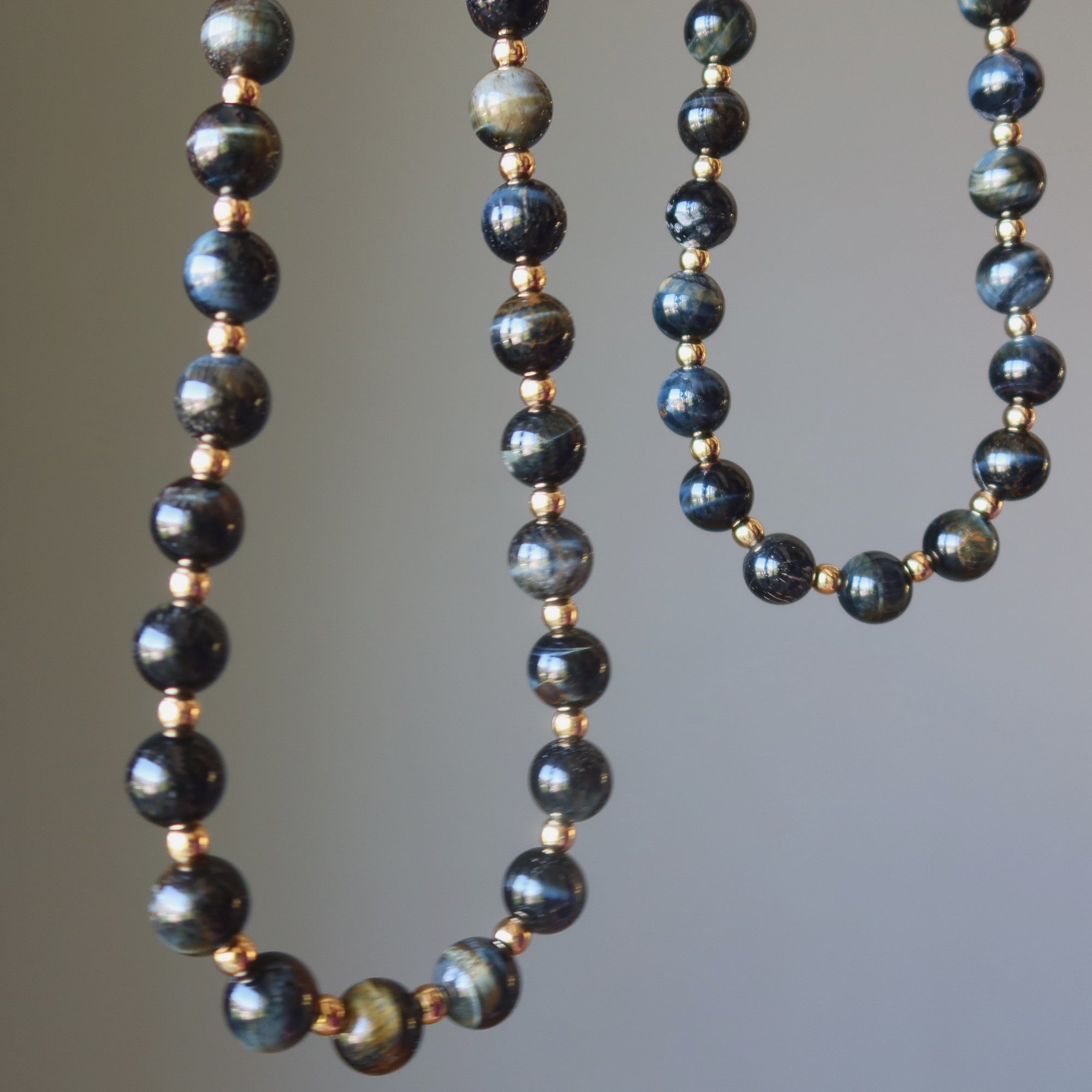 Hawks Eye Necklace Gold Echelon Blue Stone