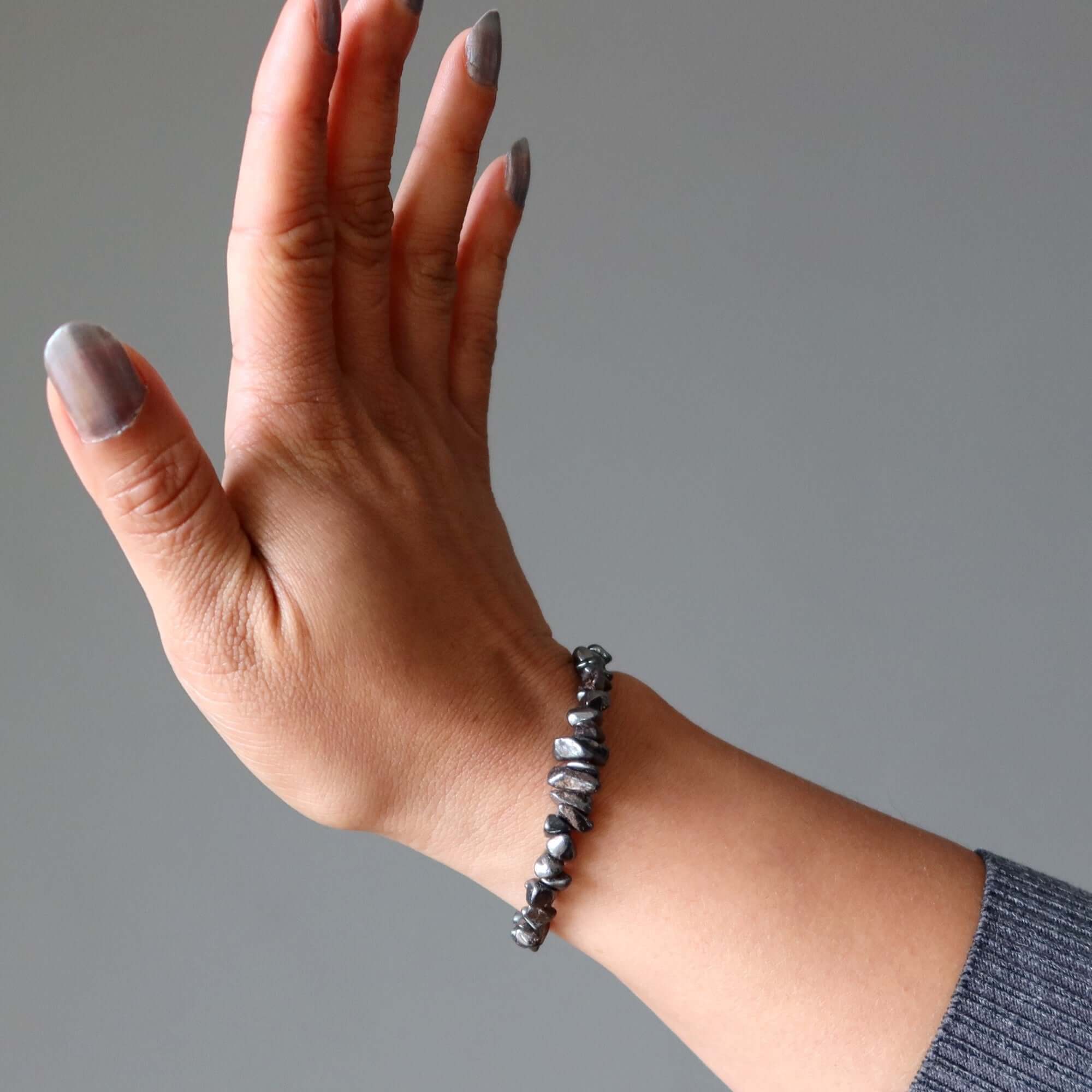Hematite Bracelet Natural Crystal Chip Charming Silver Clasp