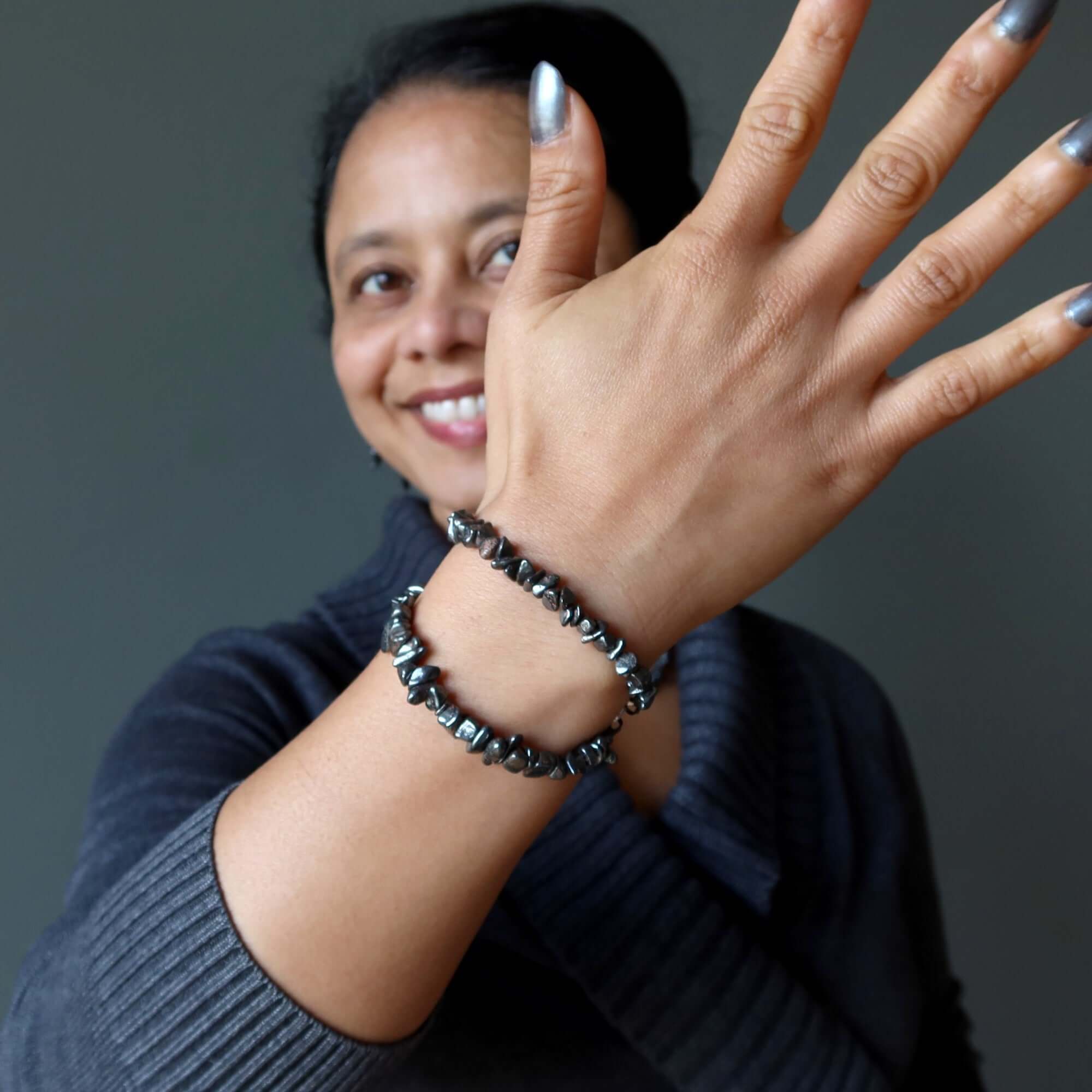 Hematite Bracelet Natural Crystal Chip Charming Silver Clasp