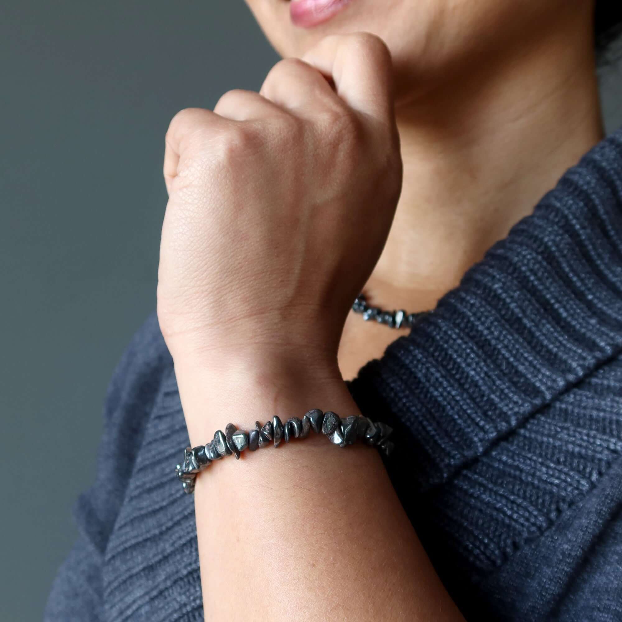 Hematite Bracelet Natural Crystal Chip Charming Silver Clasp
