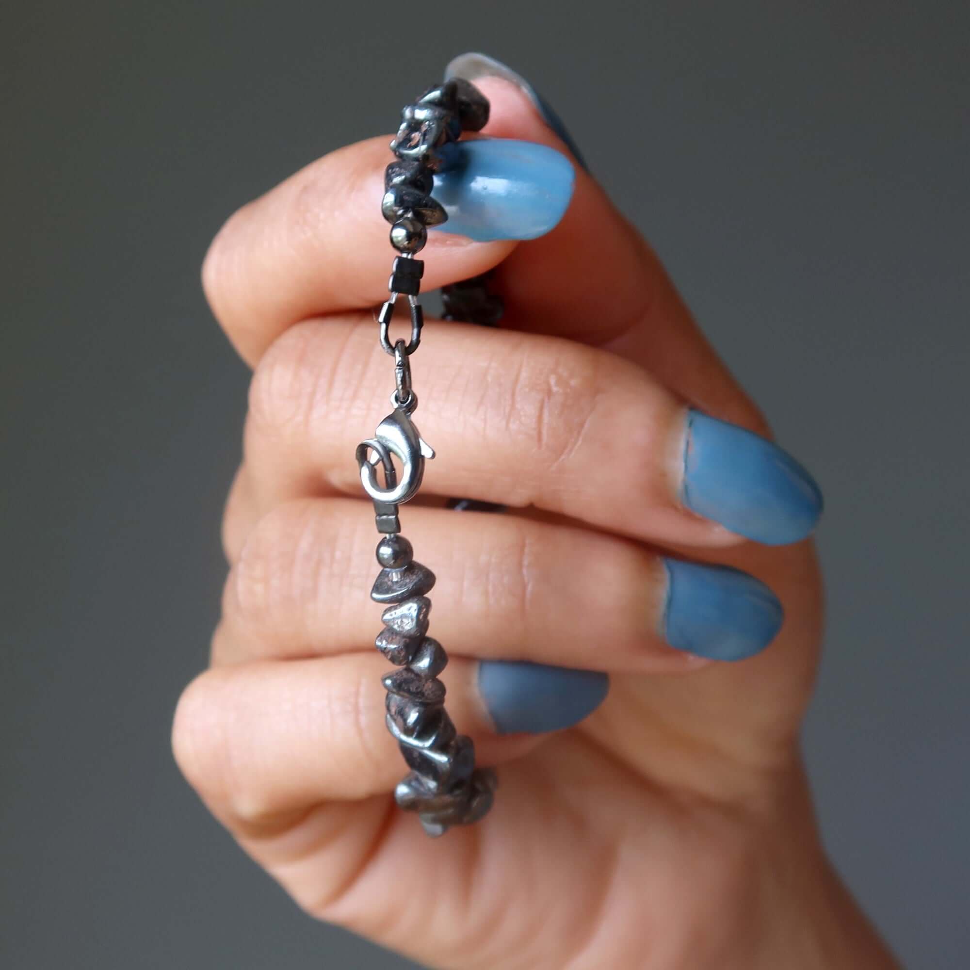 Hematite Bracelet Natural Crystal Chip Charming Silver Clasp
