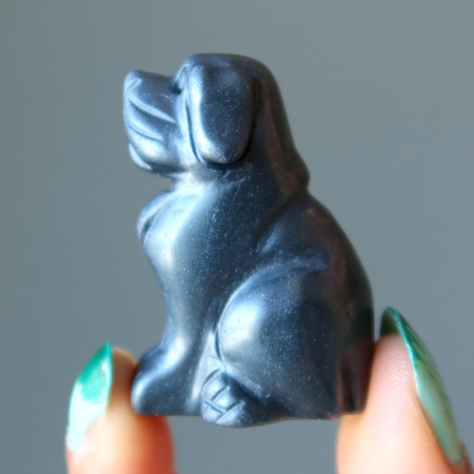 Hematite Dog Silver Puppy Happy Protector Crystal