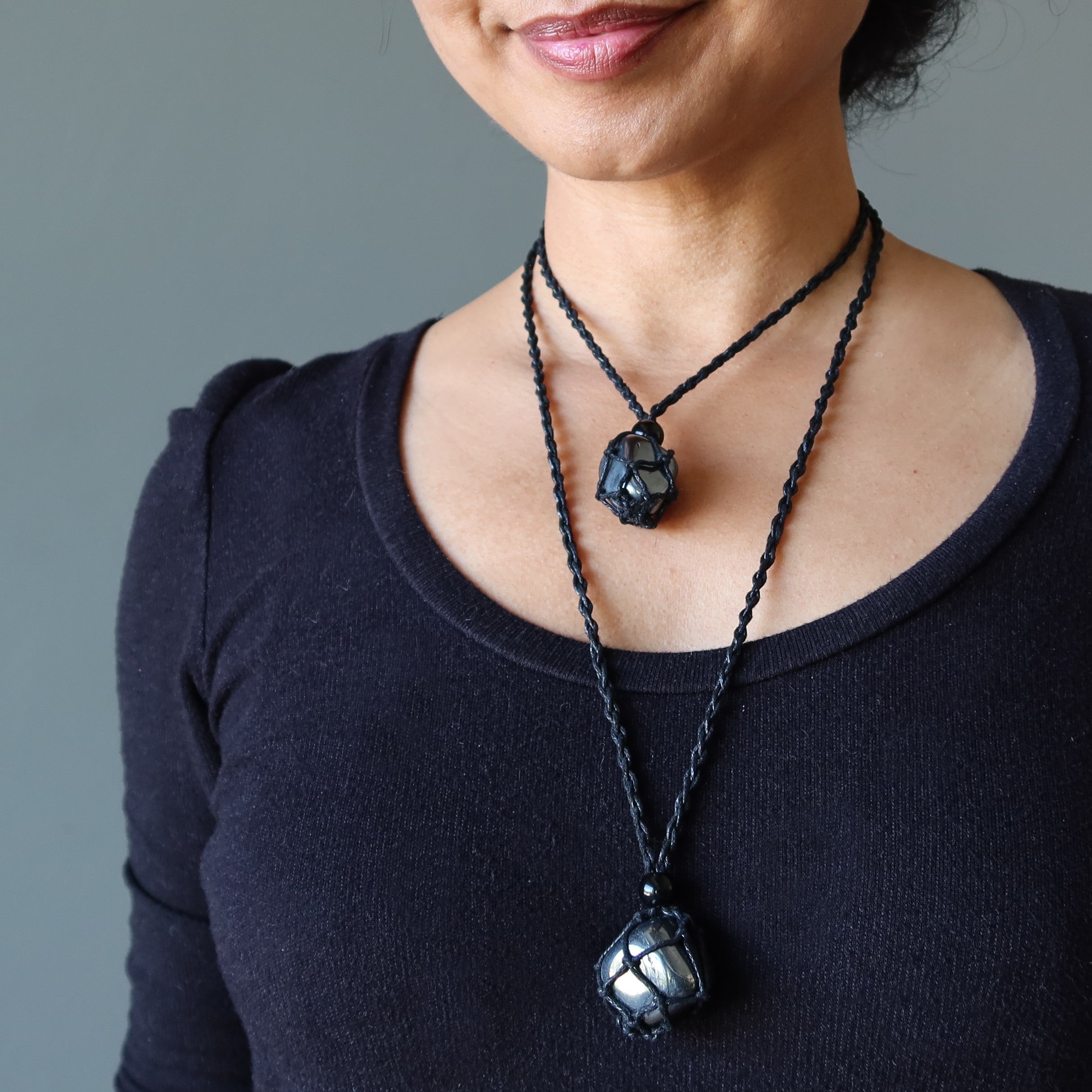 Collier en hématite, pierre de protection, macramé