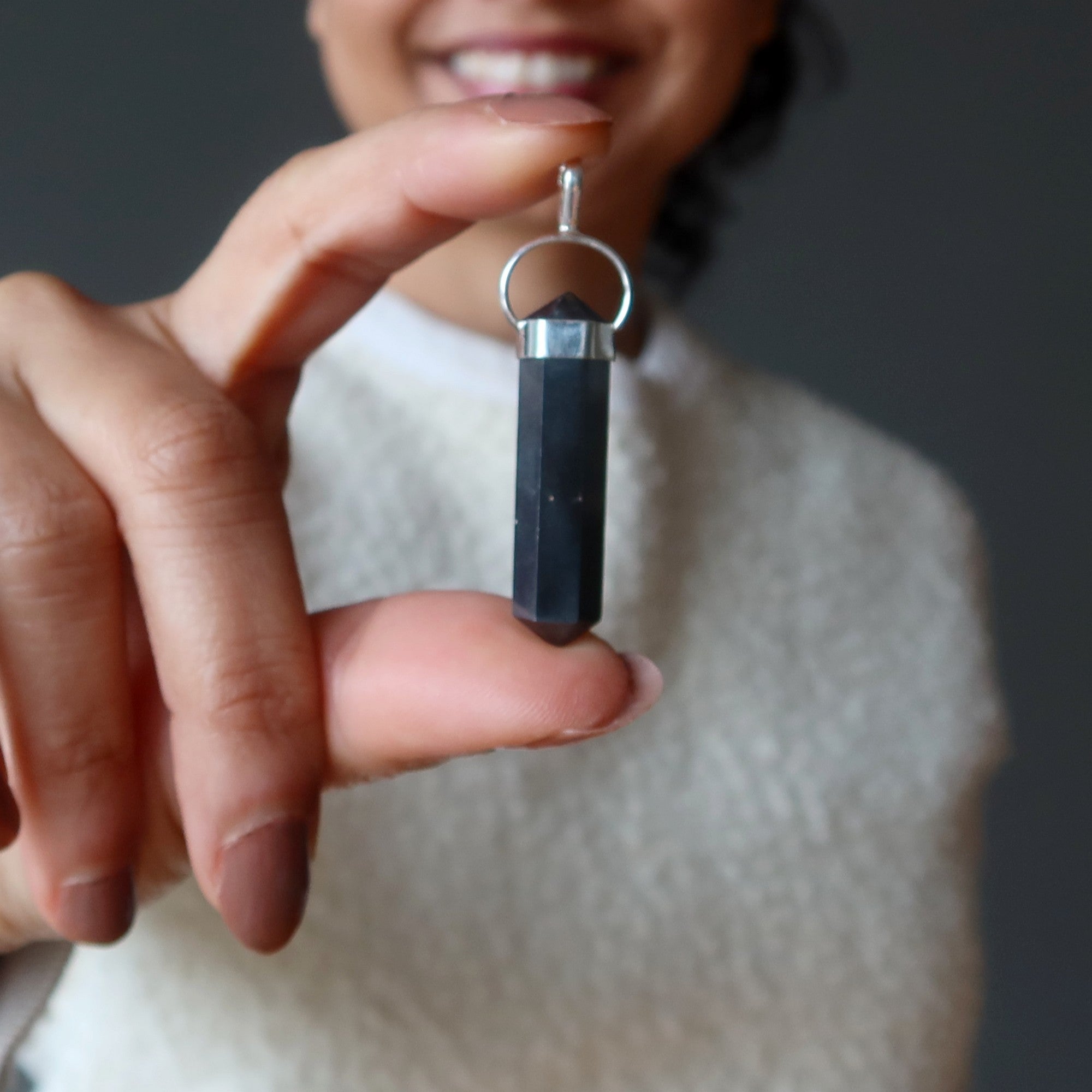 Hematite Pendant Good Vibes Point Sterling Silver