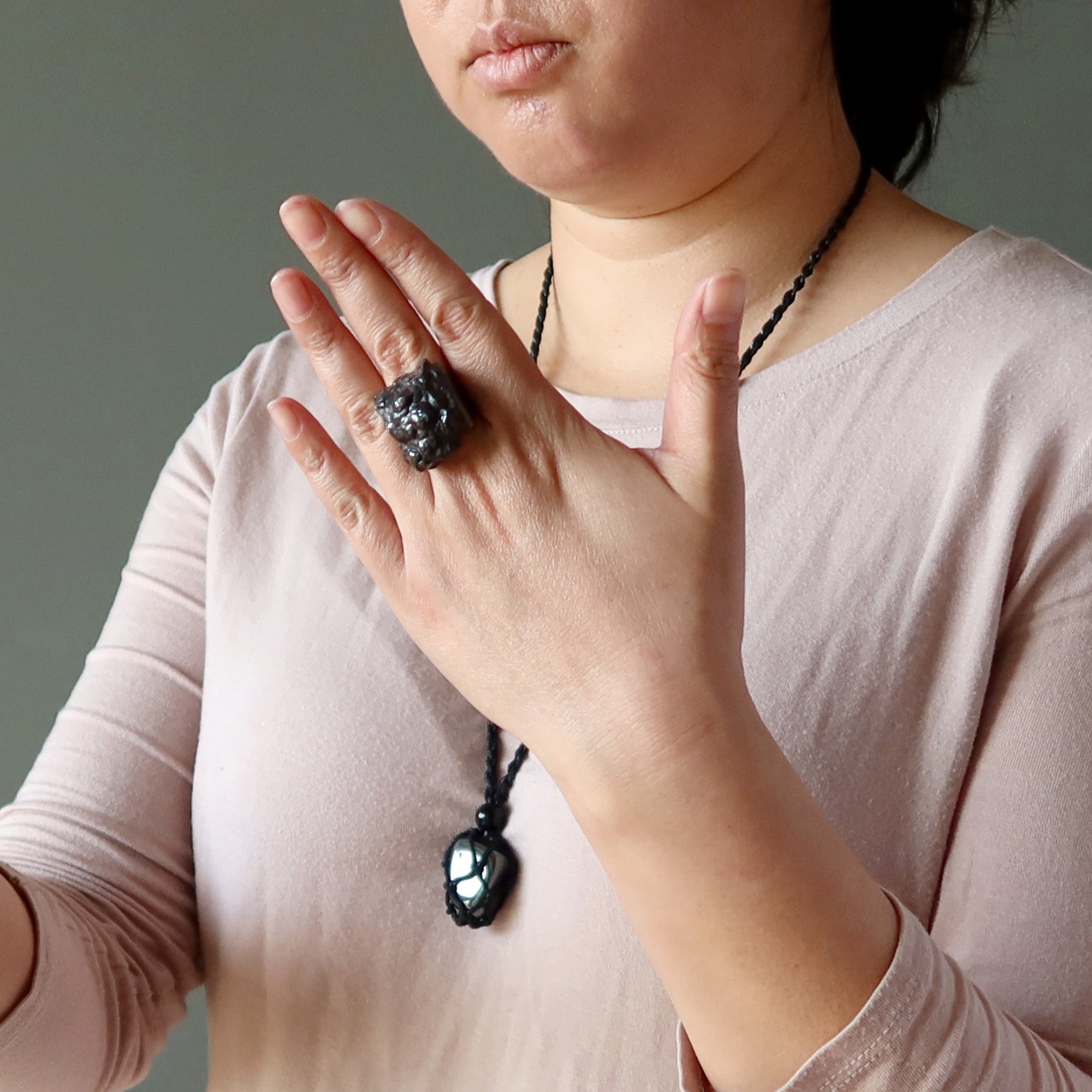 Bague en hématite, agrégat mis à la terre, réglable