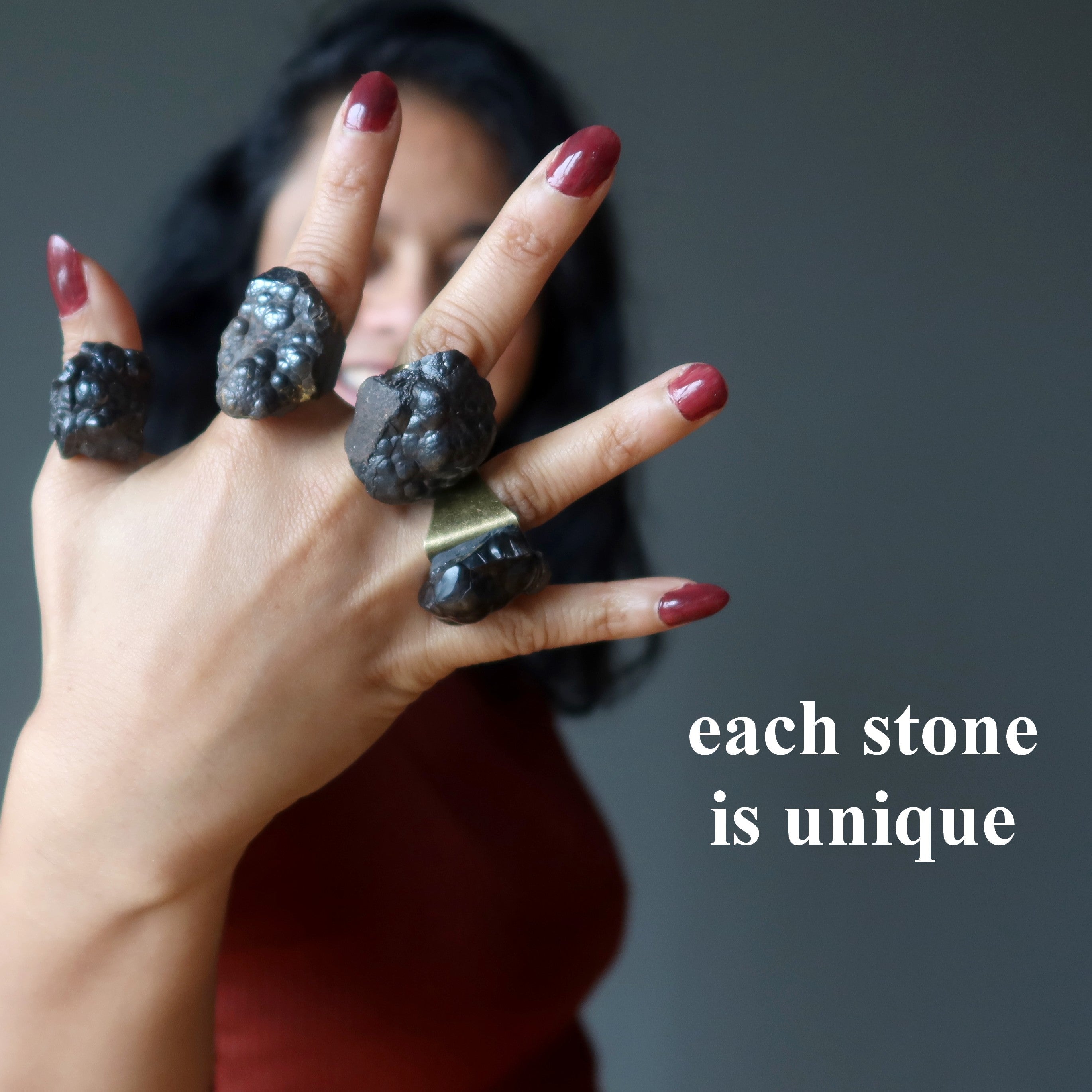 Bague en hématite, agrégat mis à la terre, réglable