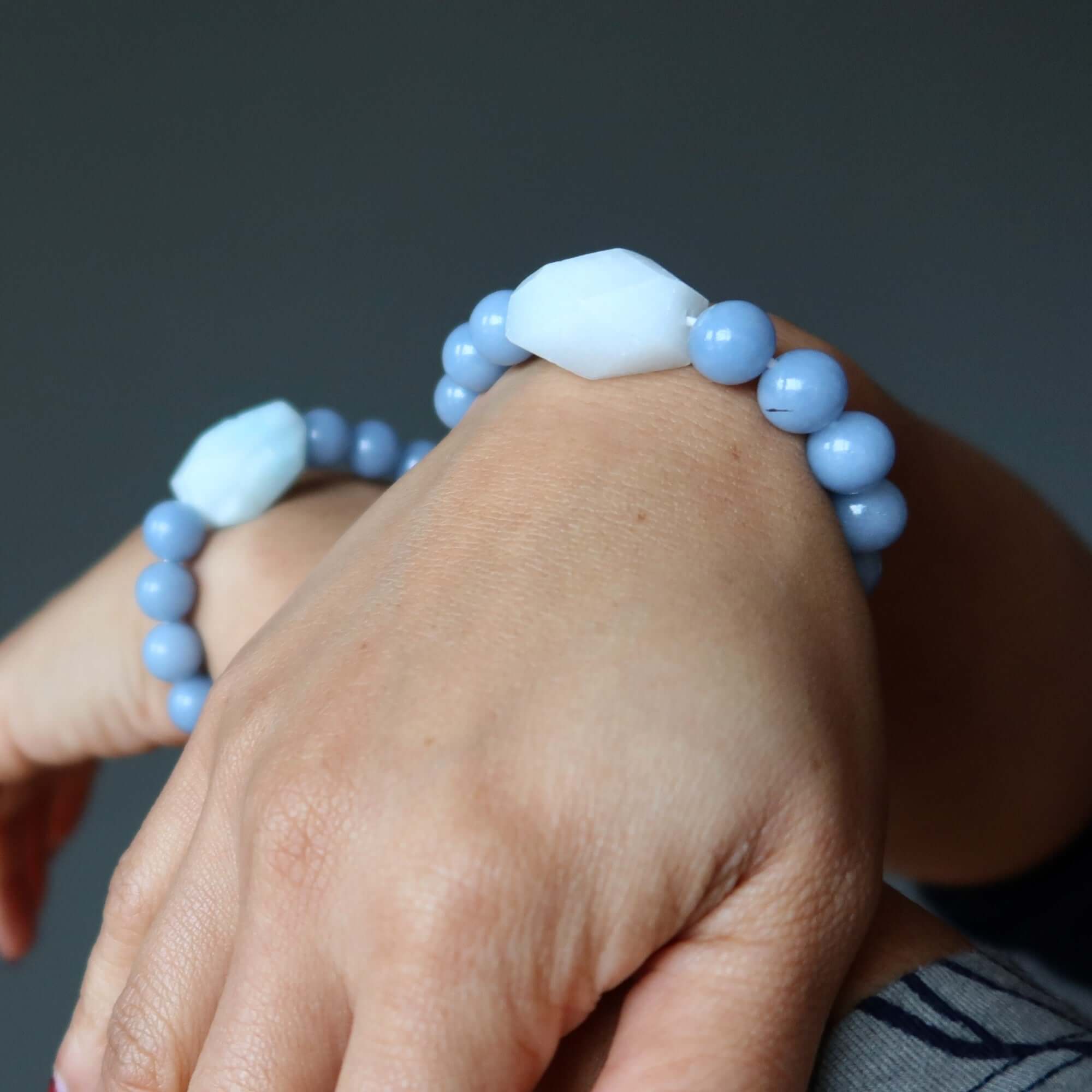 Angelite Bracelet & Hemimorphite Crystal Bead Divine Design