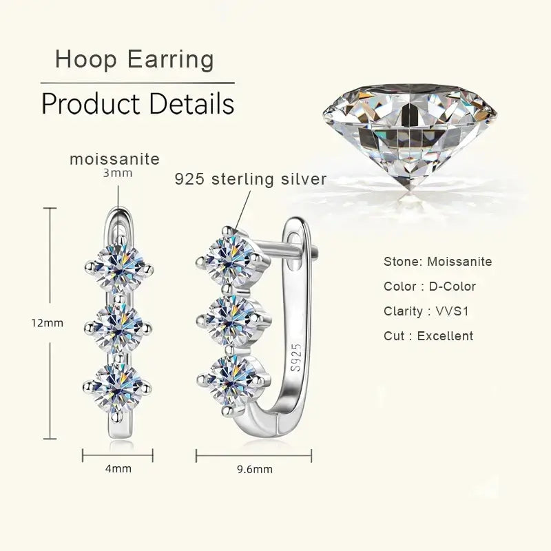 1.7ct Moissanite Necklace And Earrings Set 925 Sterling Silver Y Pendant D