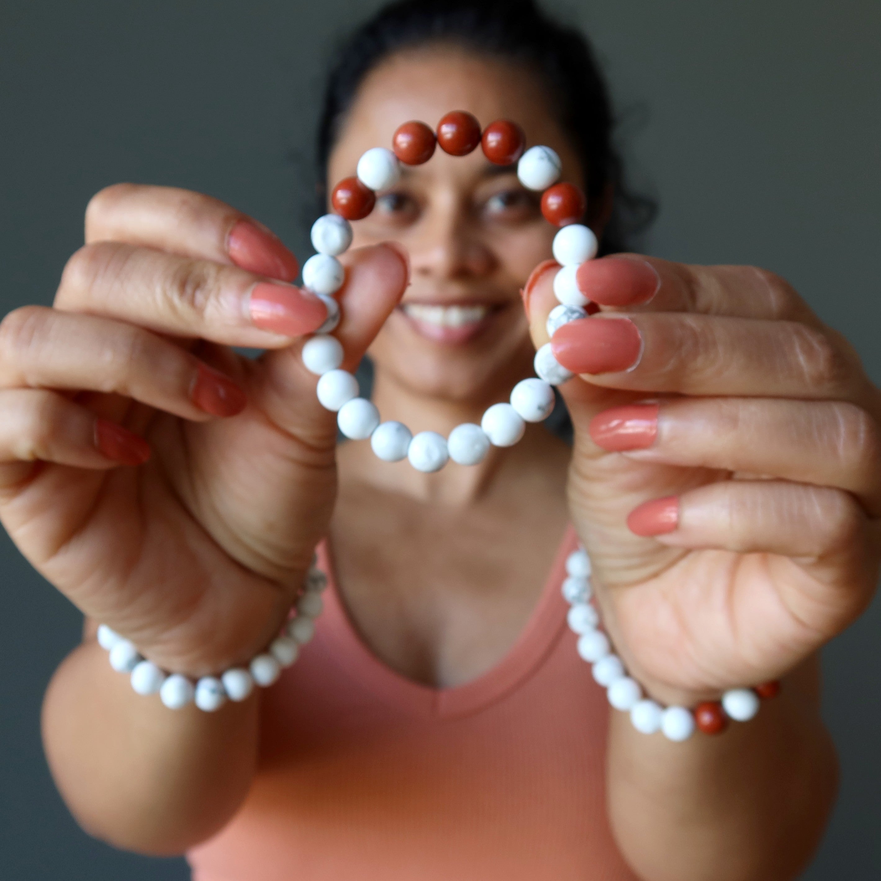 Howlite Bracelet & Red Jasper Stone Beads Modern Traveler