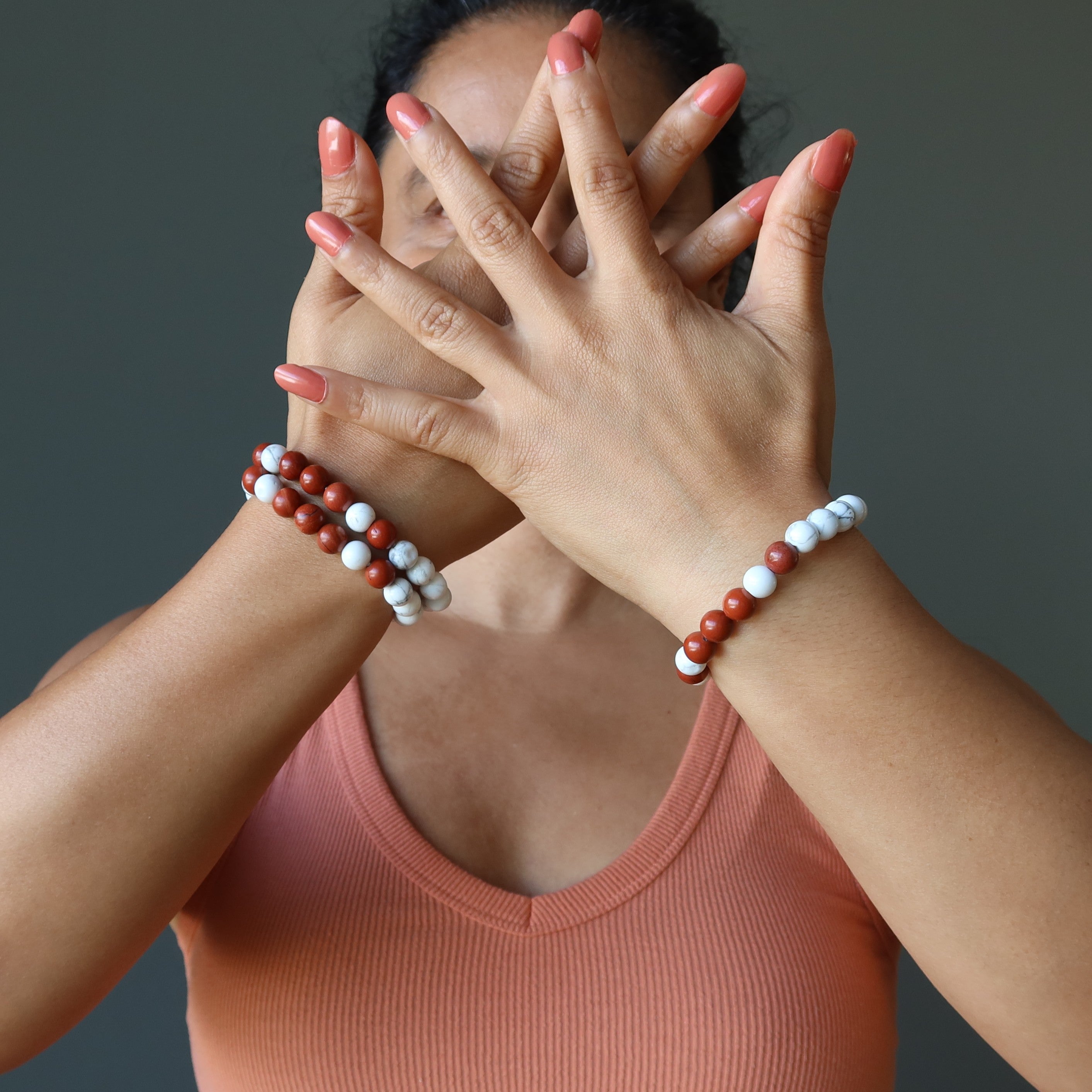 Howlite Bracelet & Red Jasper Stone Beads Modern Traveler