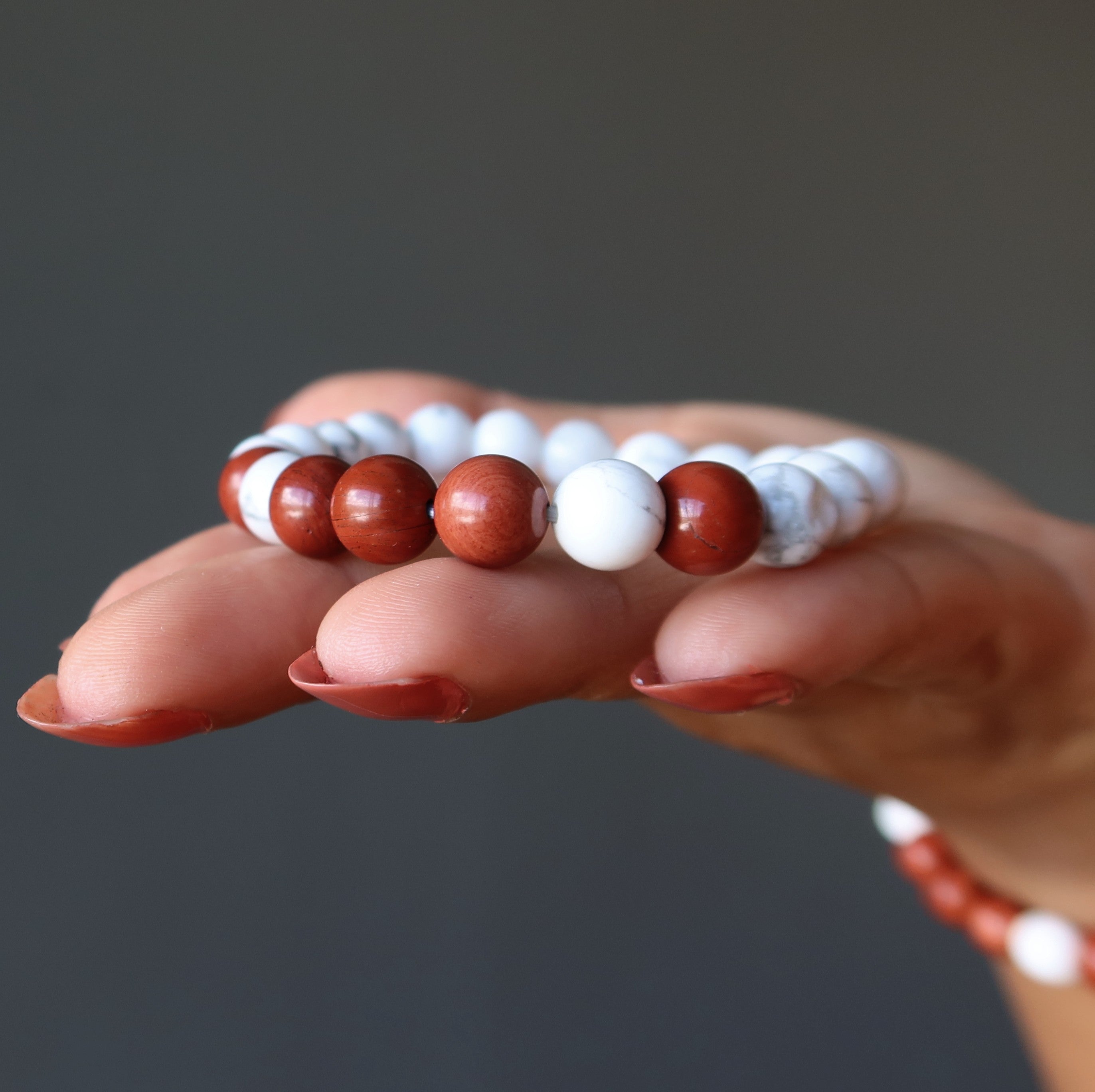 Howlite Bracelet & Red Jasper Stone Beads Modern Traveler