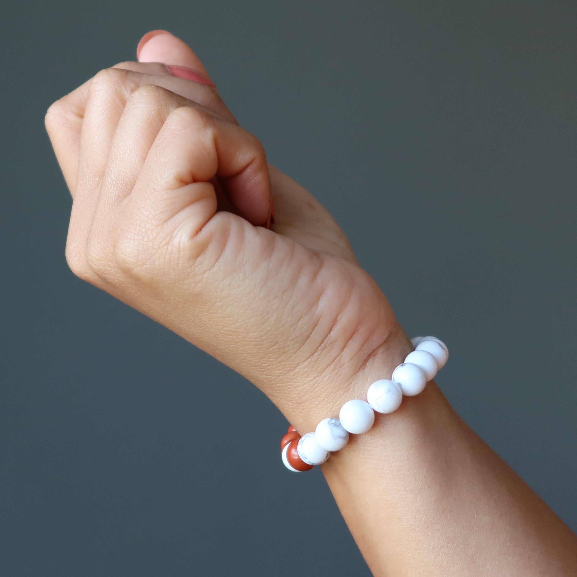 Howlite Bracelet & Red Jasper Stone Beads Modern Traveler