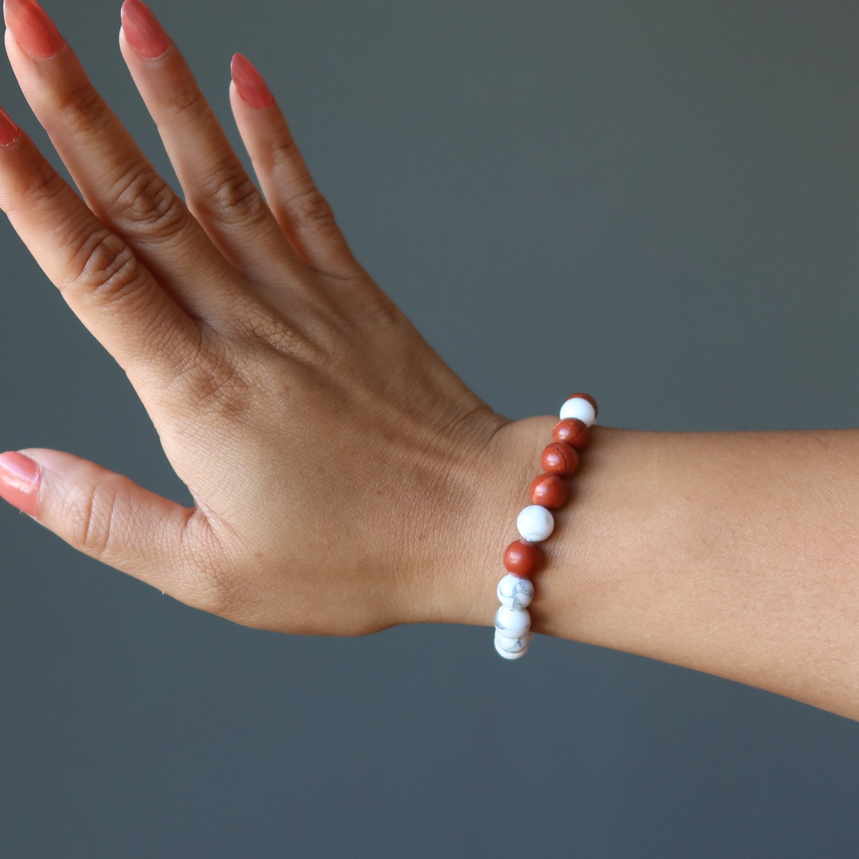 Howlite Bracelet & Red Jasper Stone Beads Modern Traveler