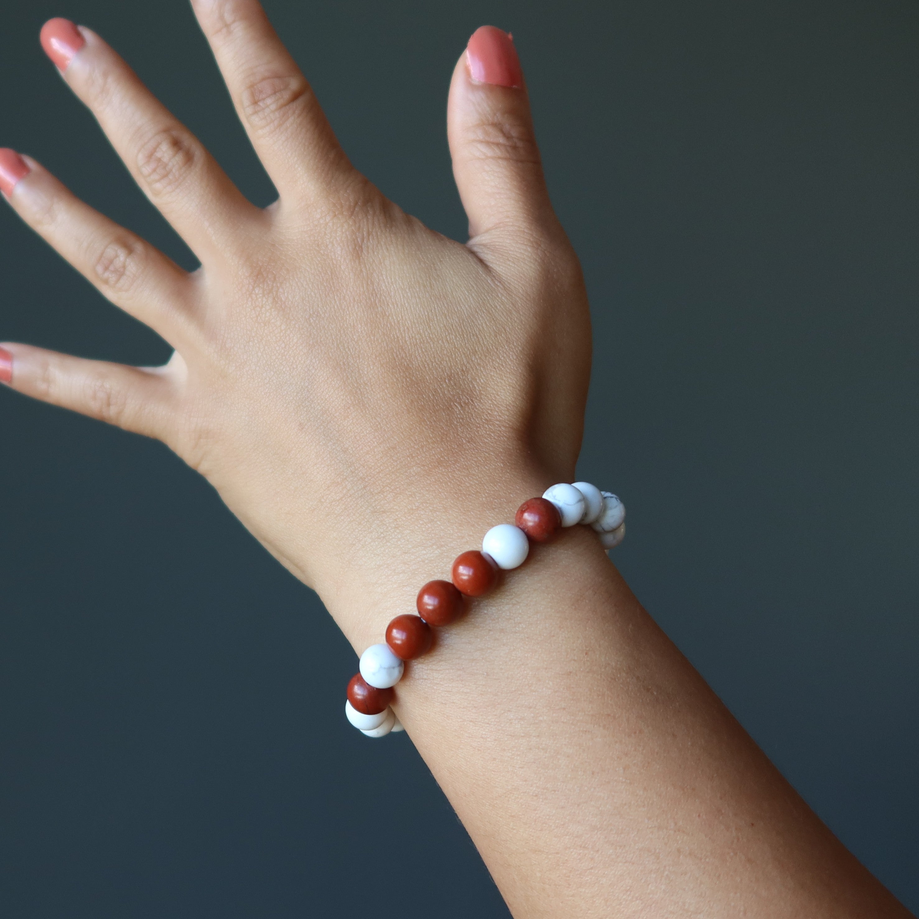 Howlite Bracelet & Red Jasper Stone Beads Modern Traveler