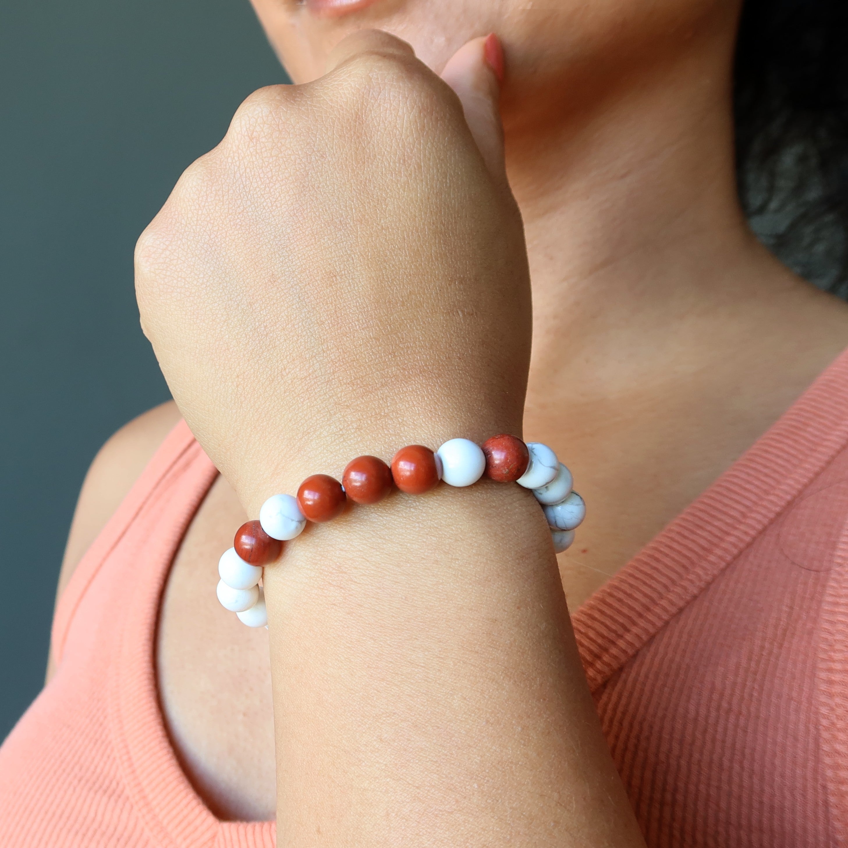 Howlite Bracelet & Red Jasper Stone Beads Modern Traveler