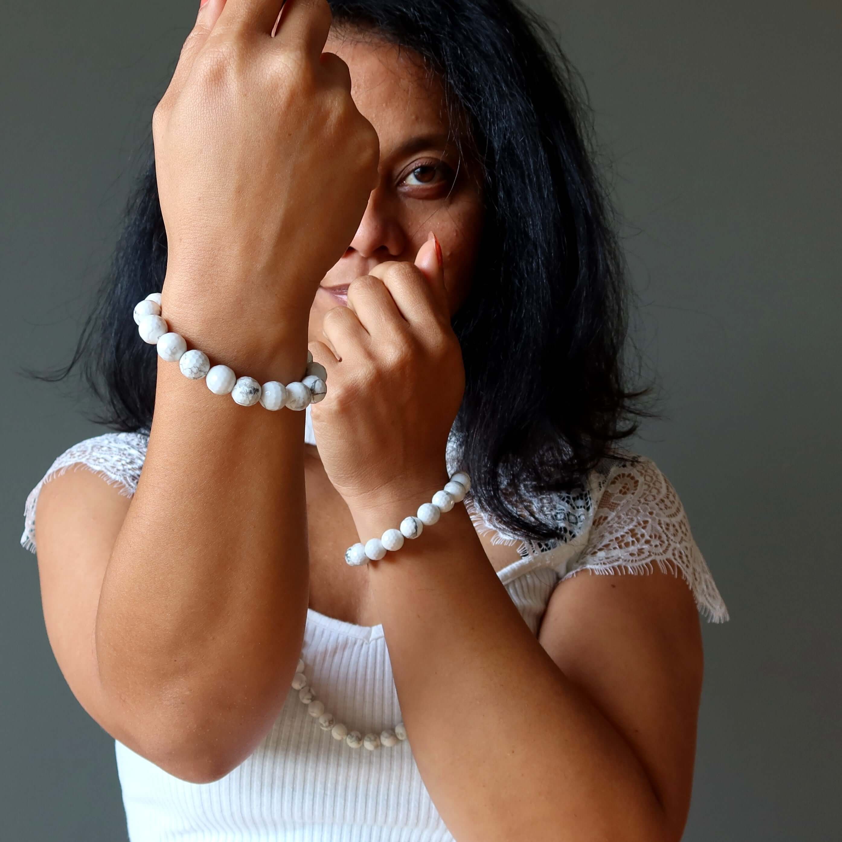 Howlite Bracelet White Faceted Gemstone Eternal Evolution