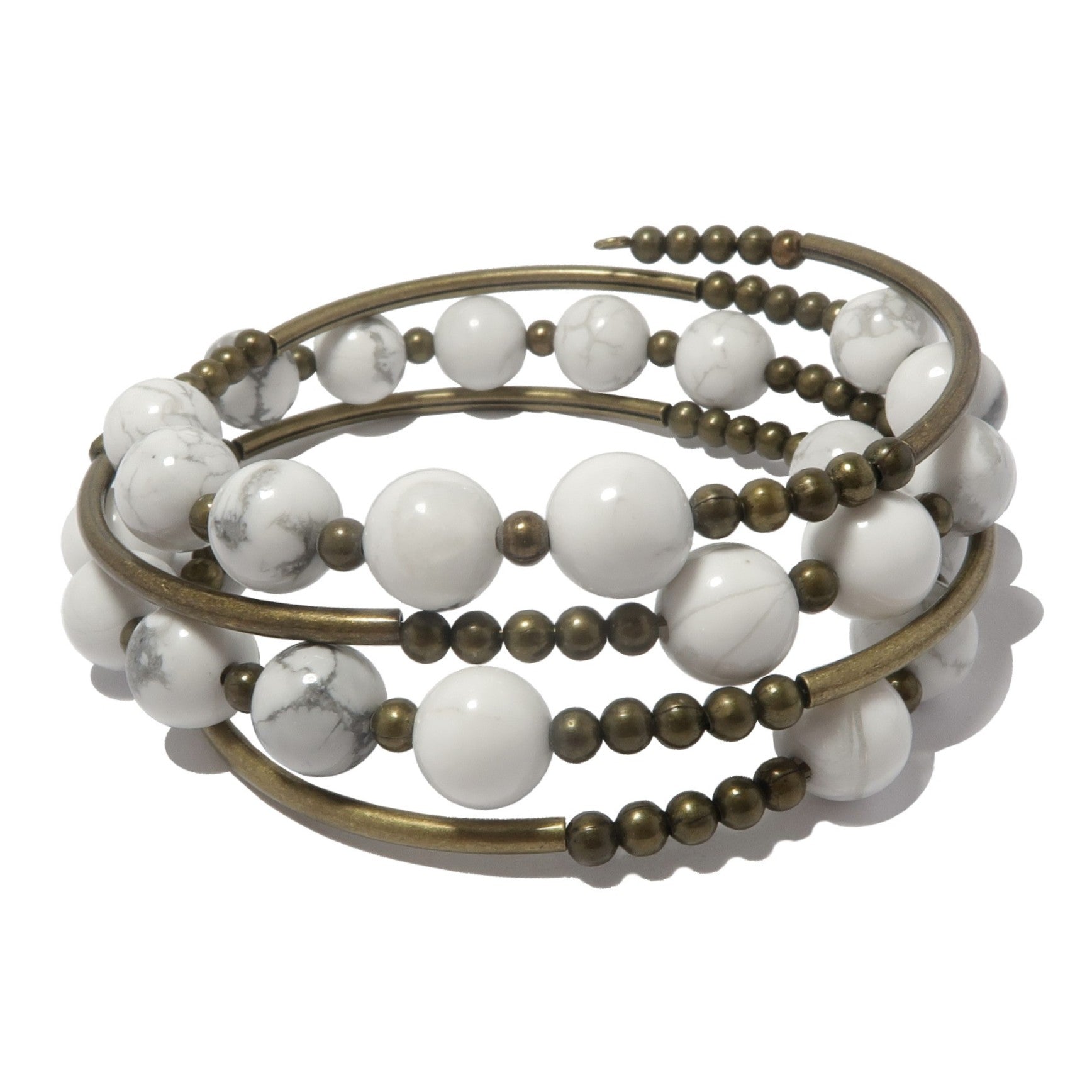 Howlite Bracelet Snow White's Coil Memory Wire Adjustable