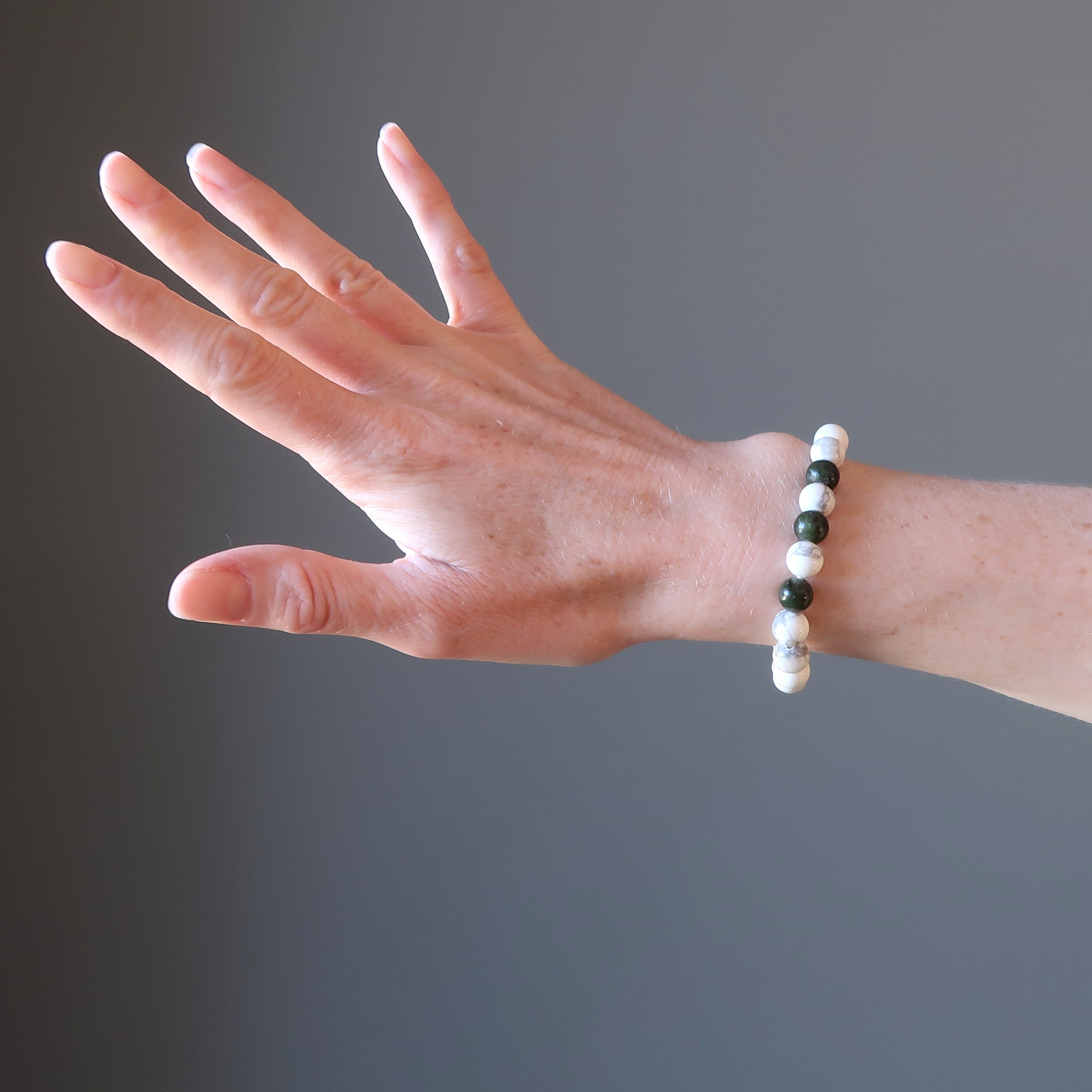 Howlite Bracelet & Green Jade Gemstone Money Mindset Crystal