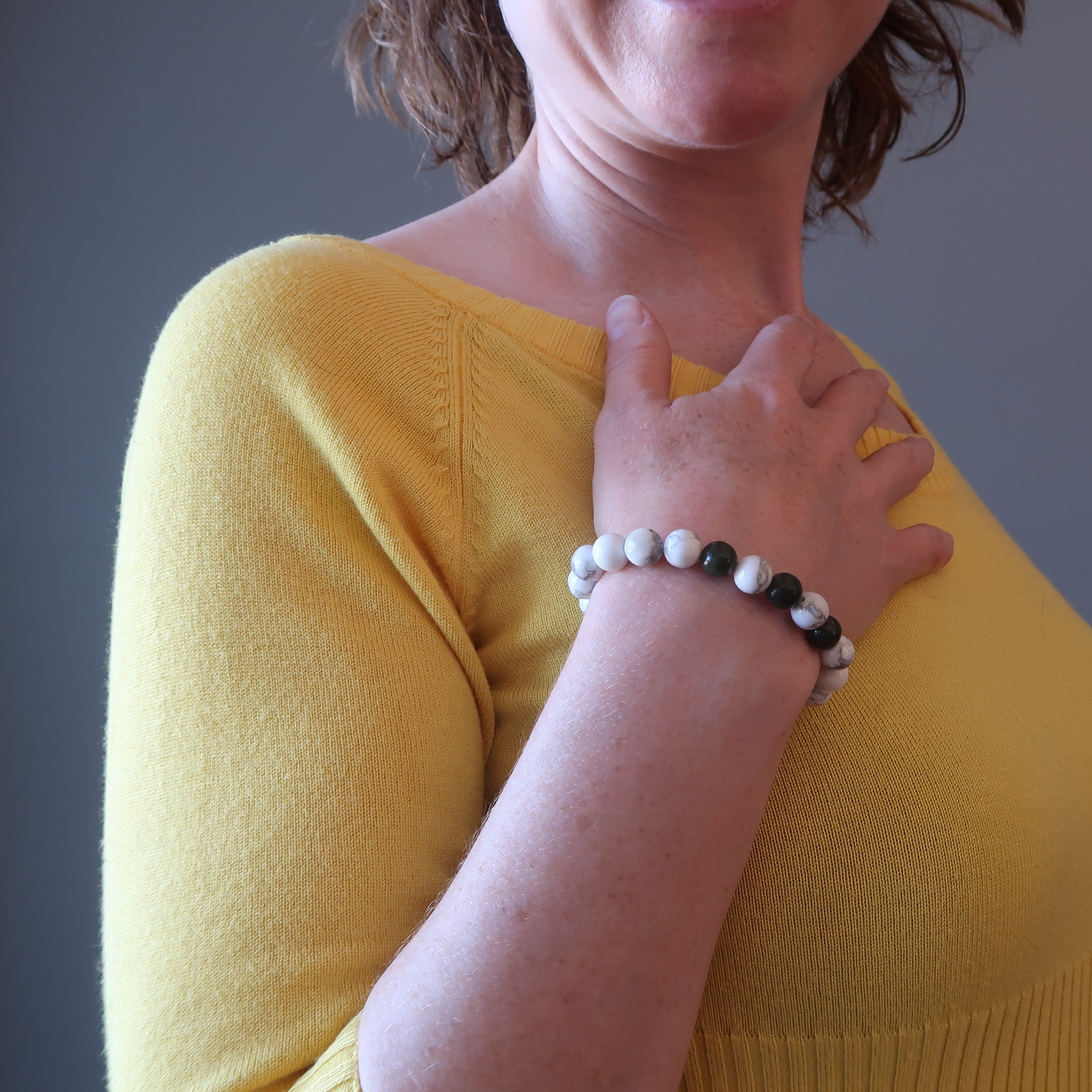 Howlite Bracelet & Green Jade Gemstone Money Mindset Crystal