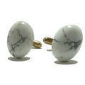 Boutons de manchette Howlite – Inspiration saine – Pierres ovales blanches sur or