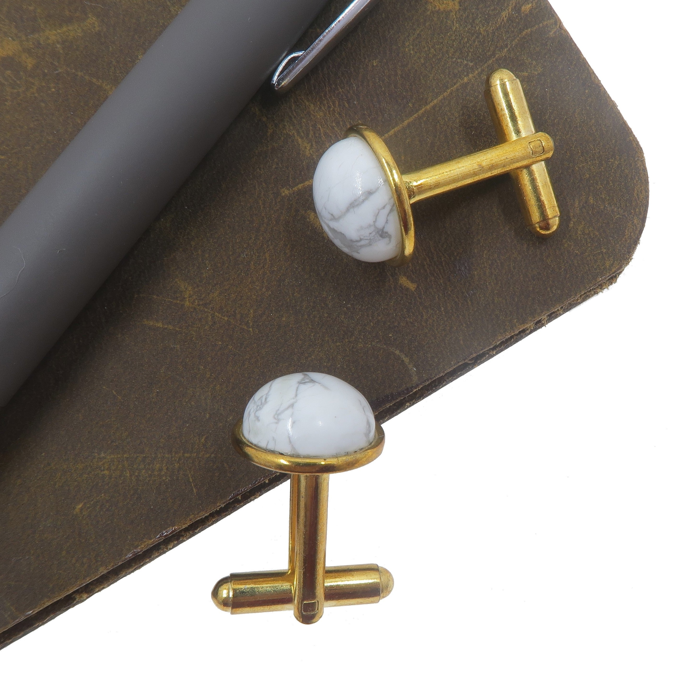 Howlite Cufflinks White Stones Creativity Gold