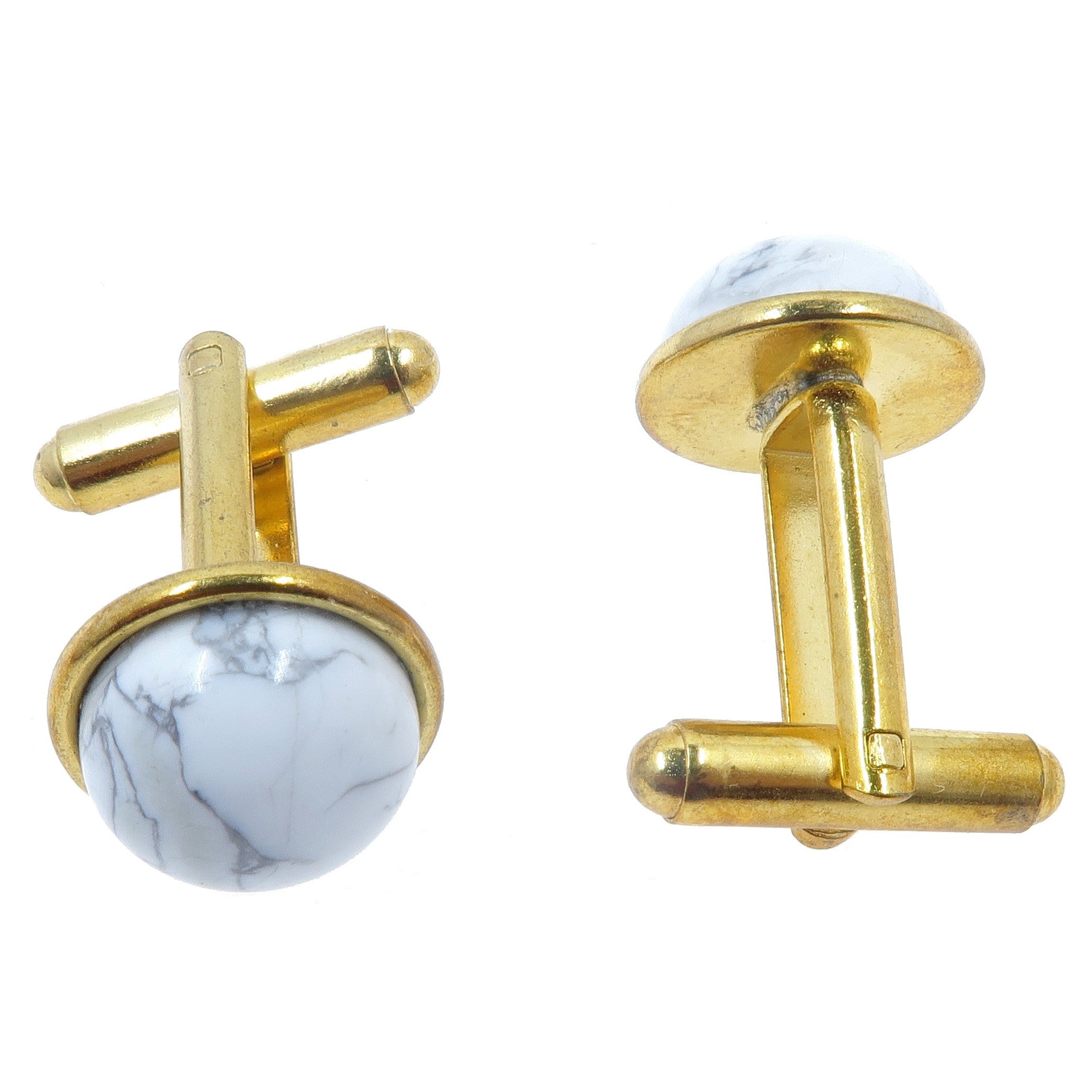 Howlite Cufflinks White Stones Creativity Gold