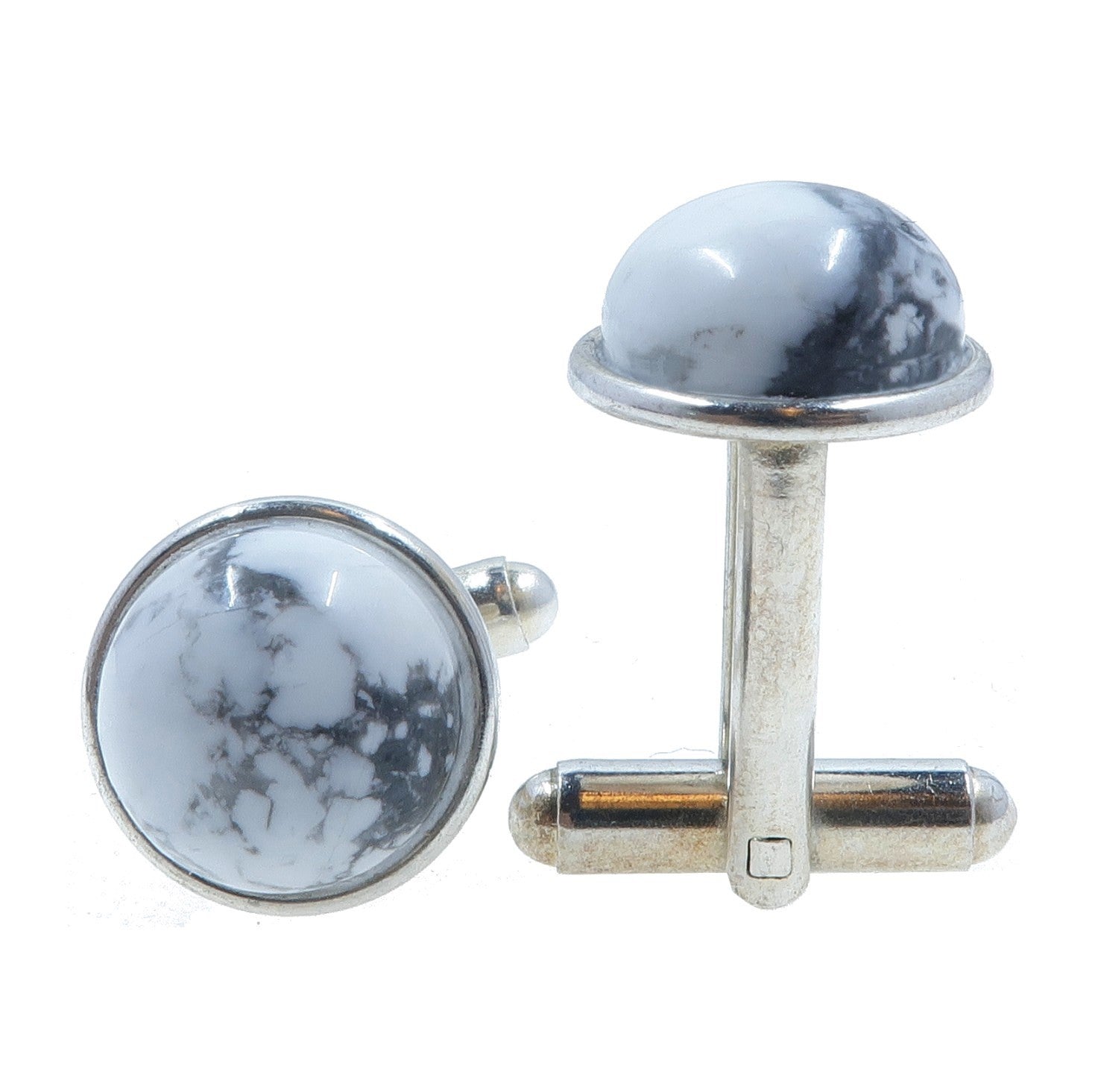 Howlite Cufflinks White Stone Style Setter Silver