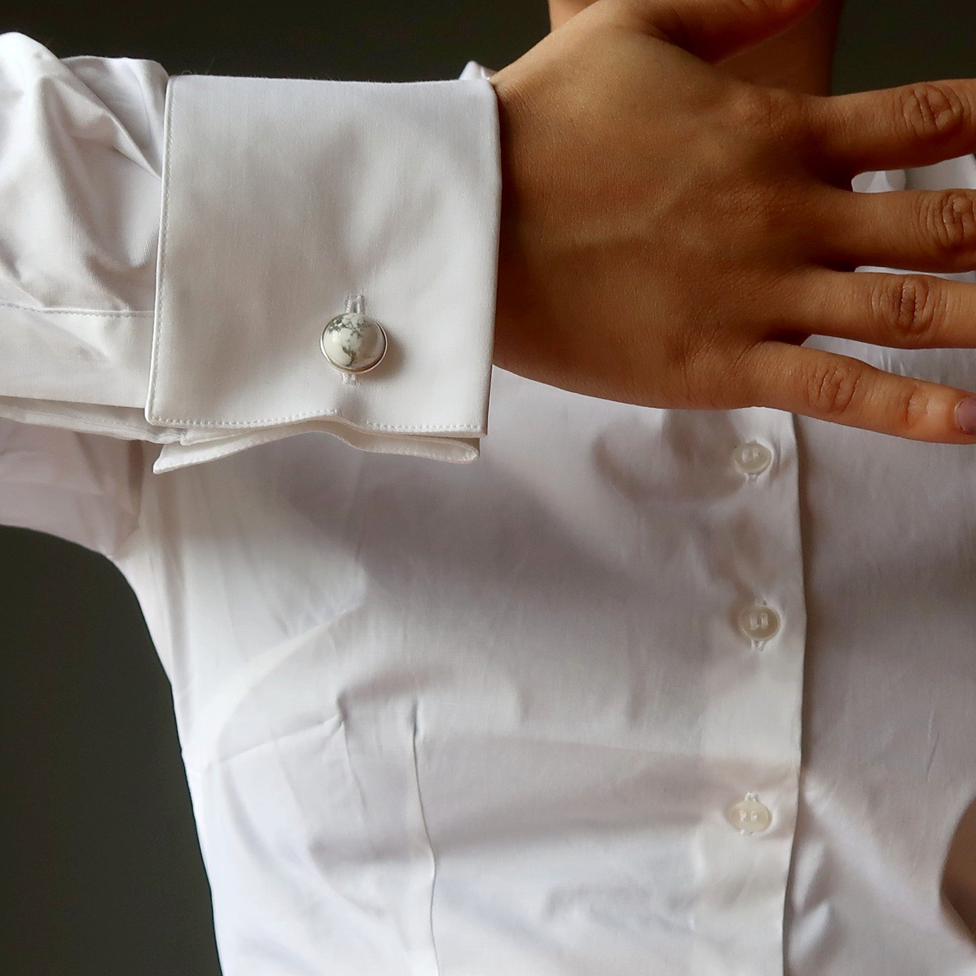 Howlite Cufflinks White Stone Style Setter Silver