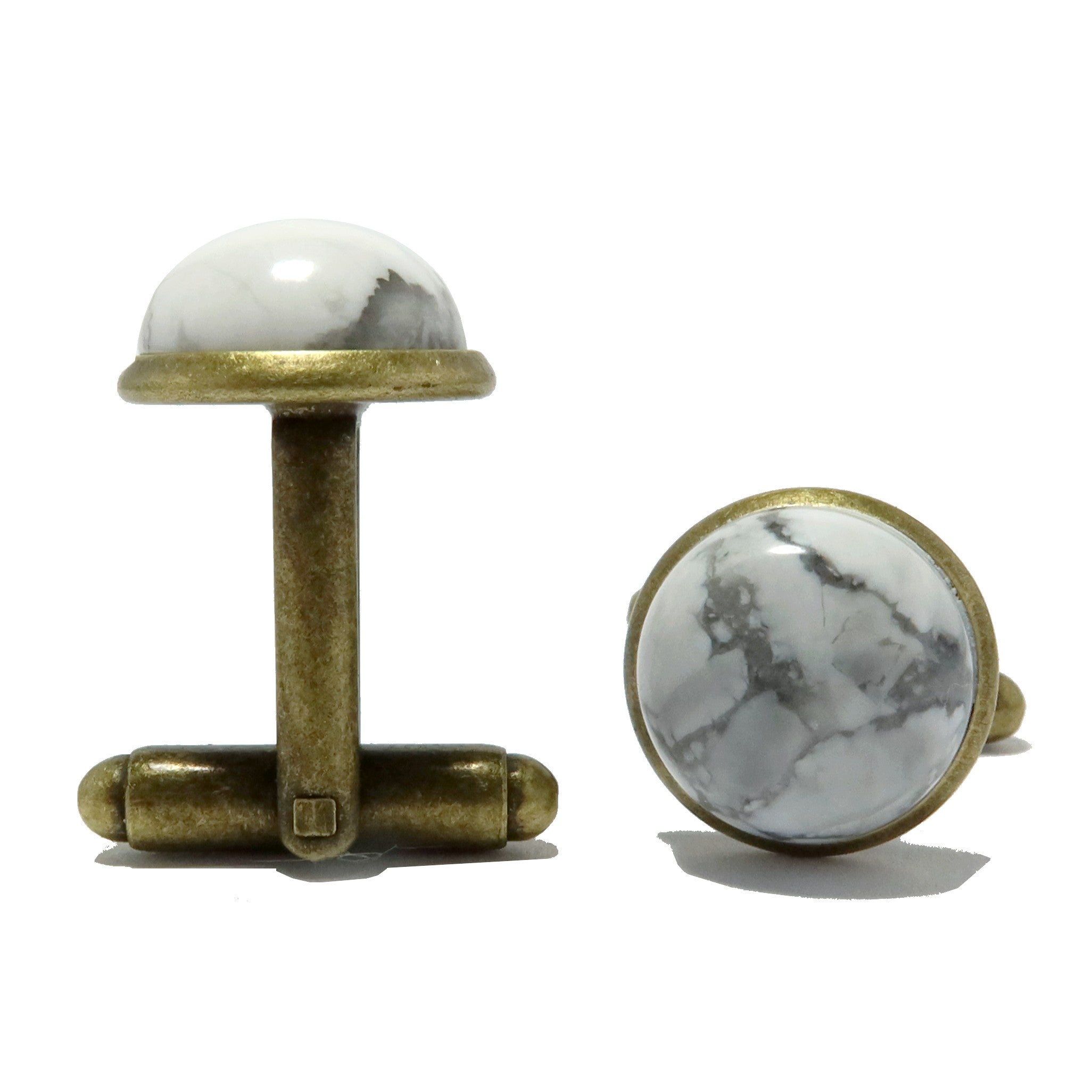 Boutons de manchette Howlite Blanc Bronze Antique Nostalgique