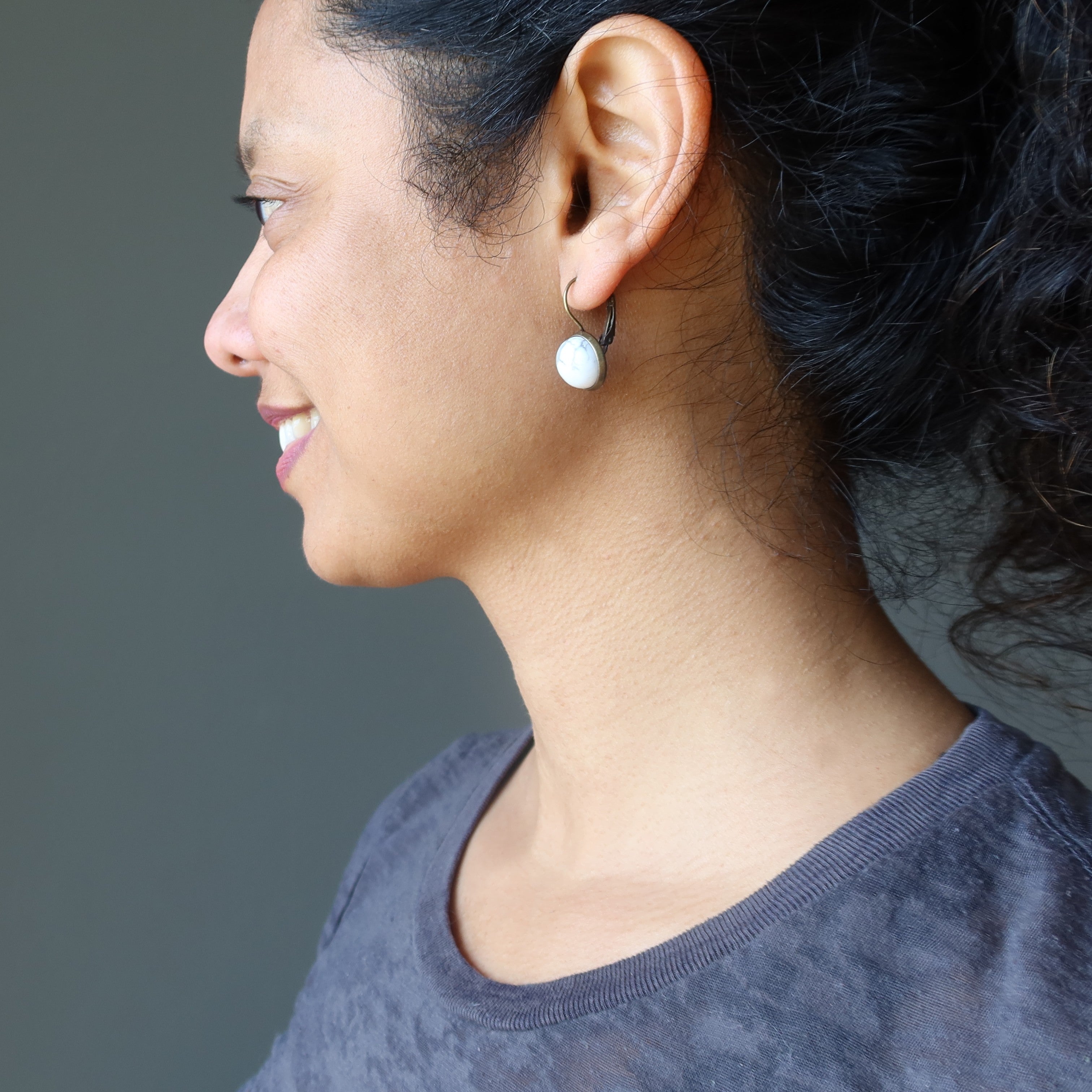 Howlite Earrings Inner Peace Gems Bronze Leverback