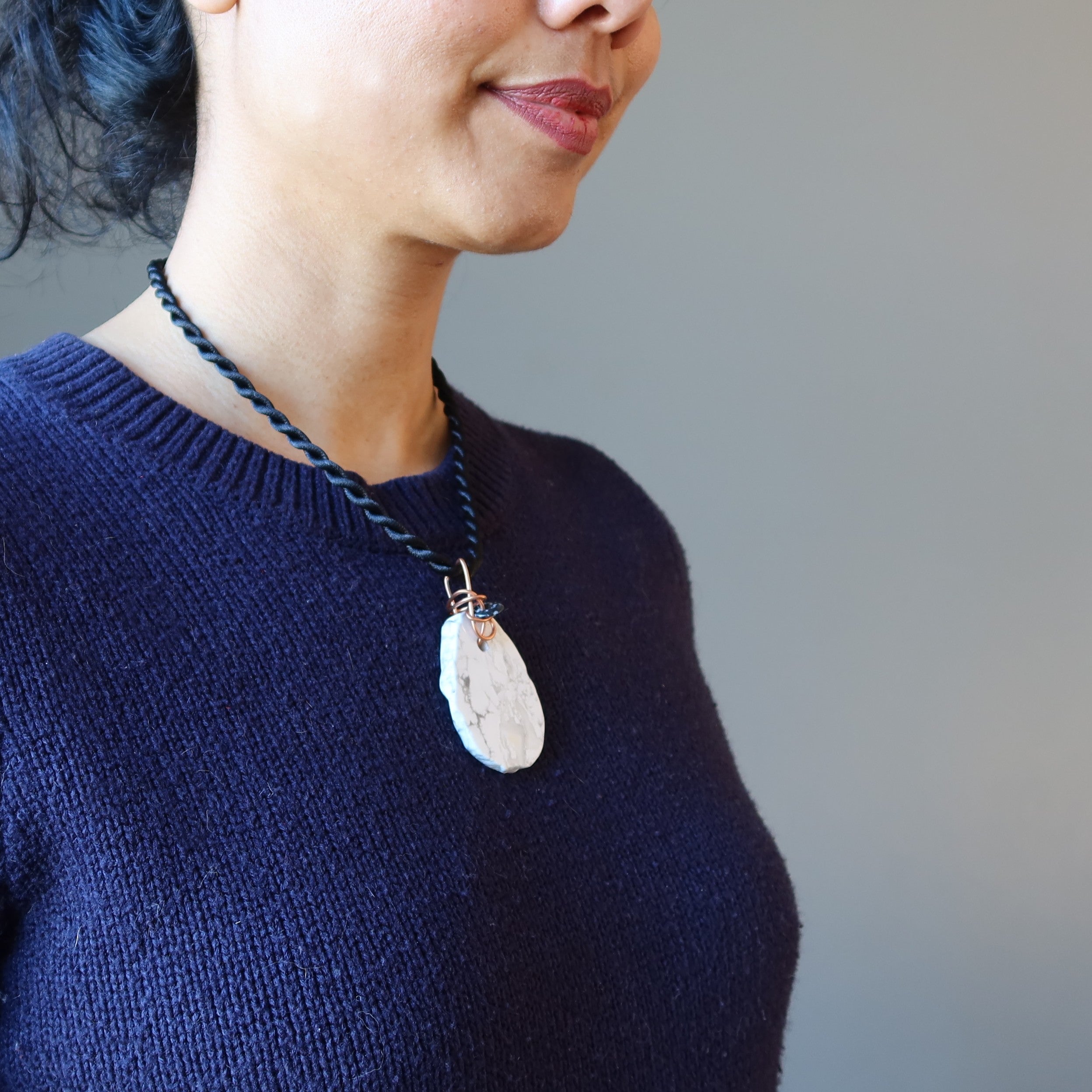 Collier Howlite Pierre Apaisante Obsidienne Flocon de Neige