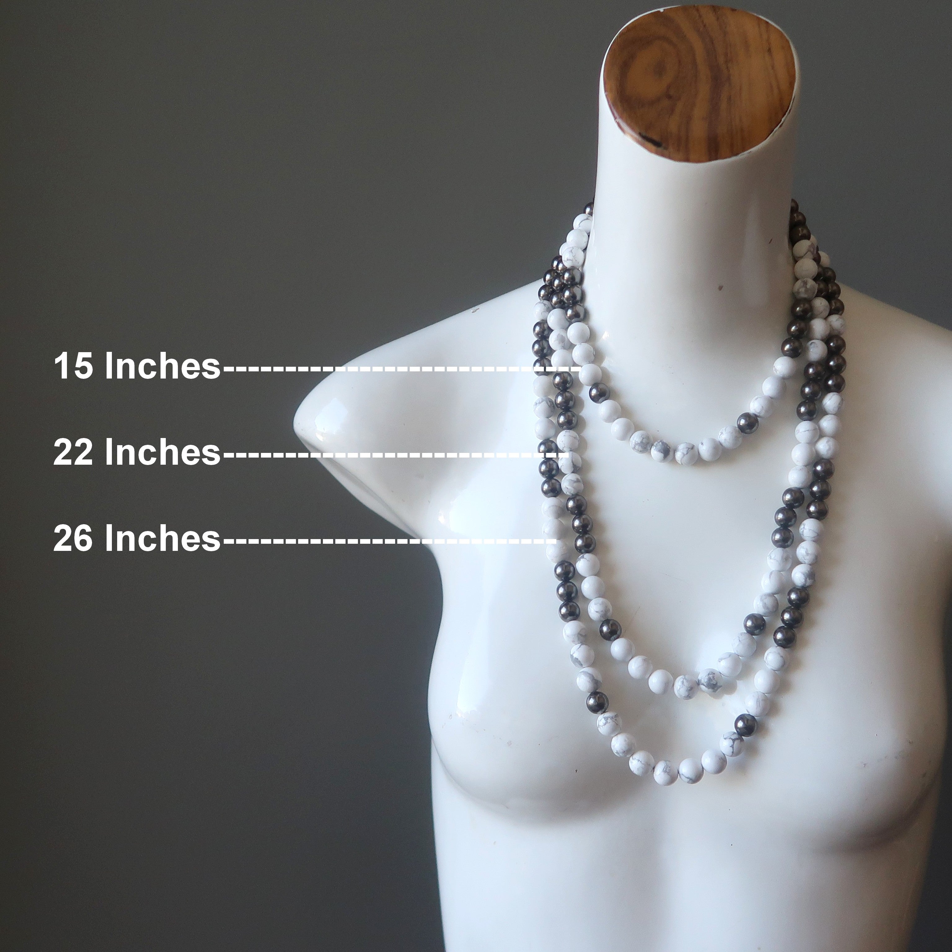 Howlite Necklace White Stones Beaded Gunmetal