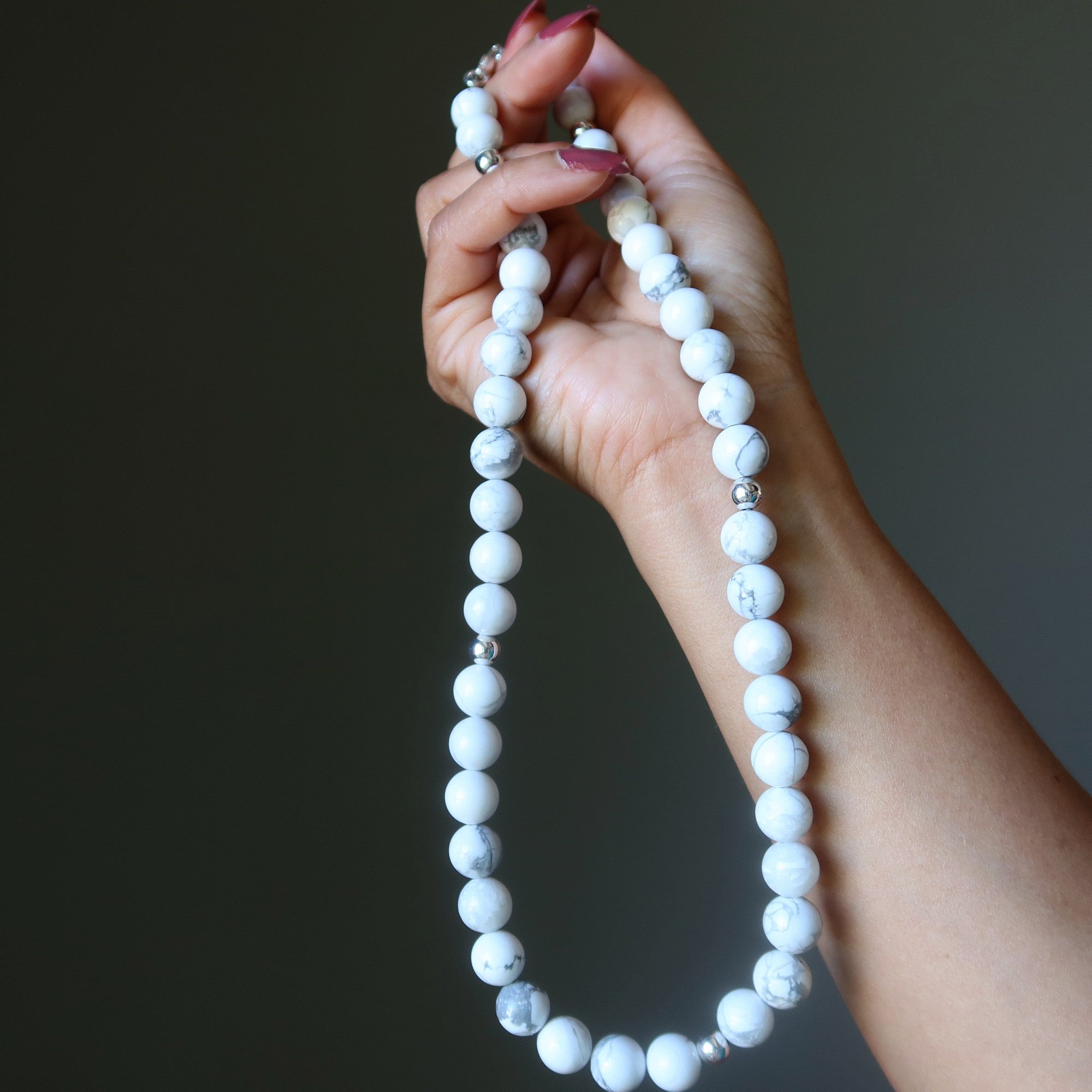 Howlite Necklace White Beaded Aura Gems
