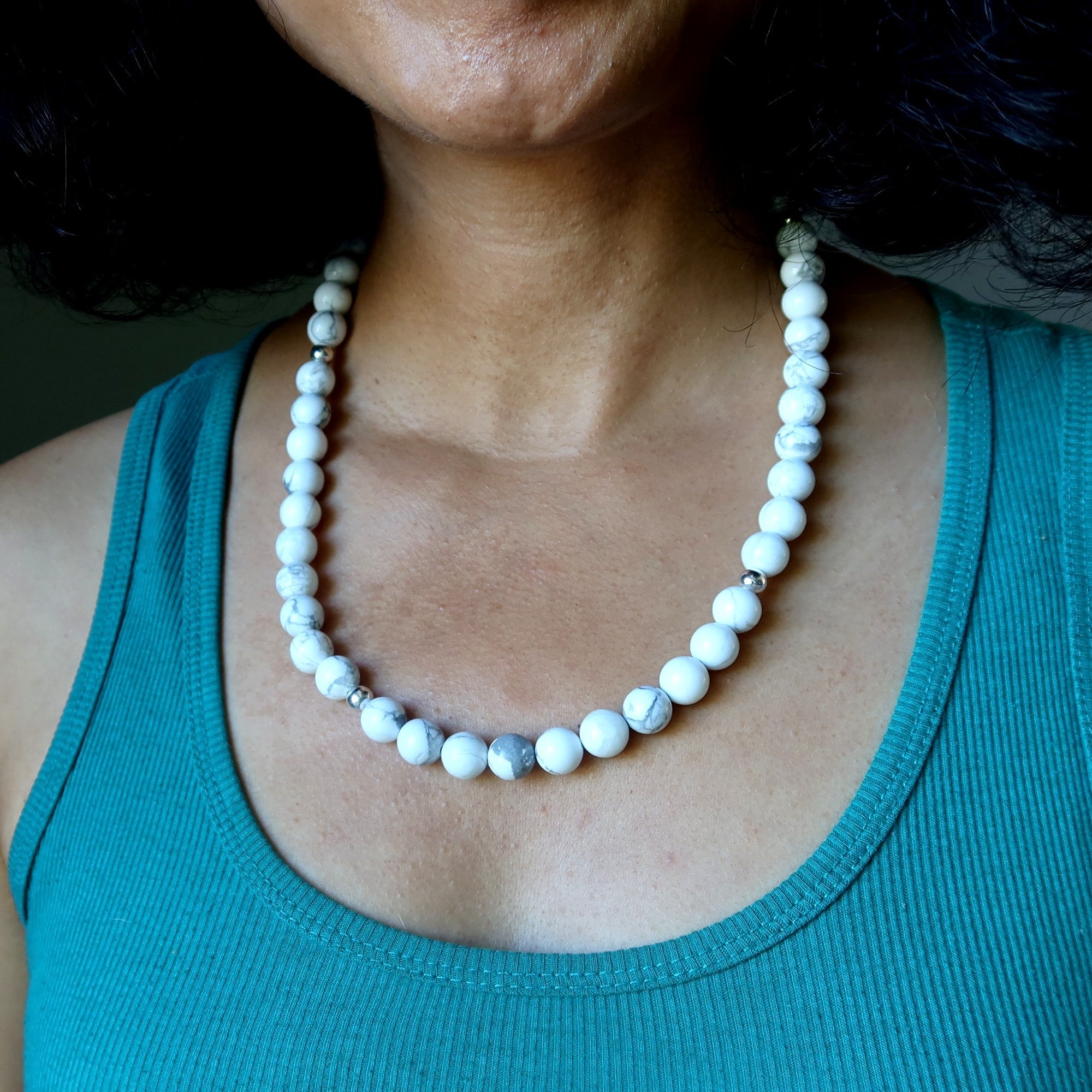 Howlite Necklace White Beaded Aura Gems