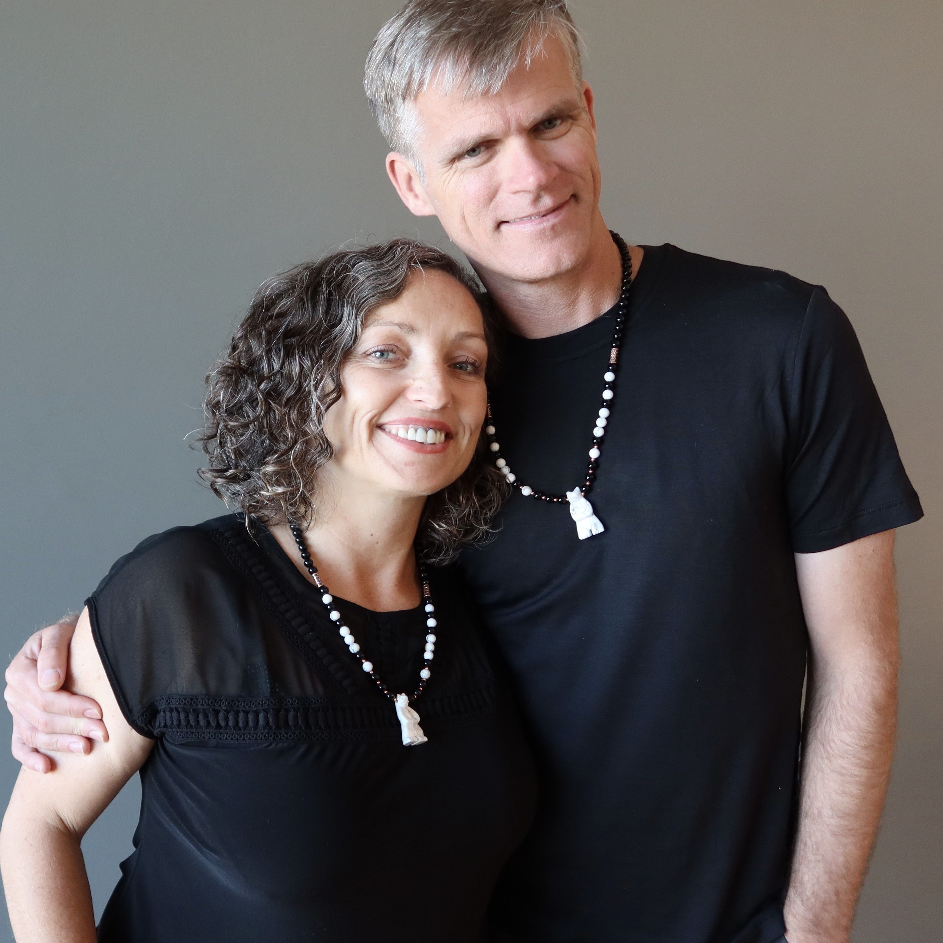 Howlite Necklace White Bear Black Obsidian Protector