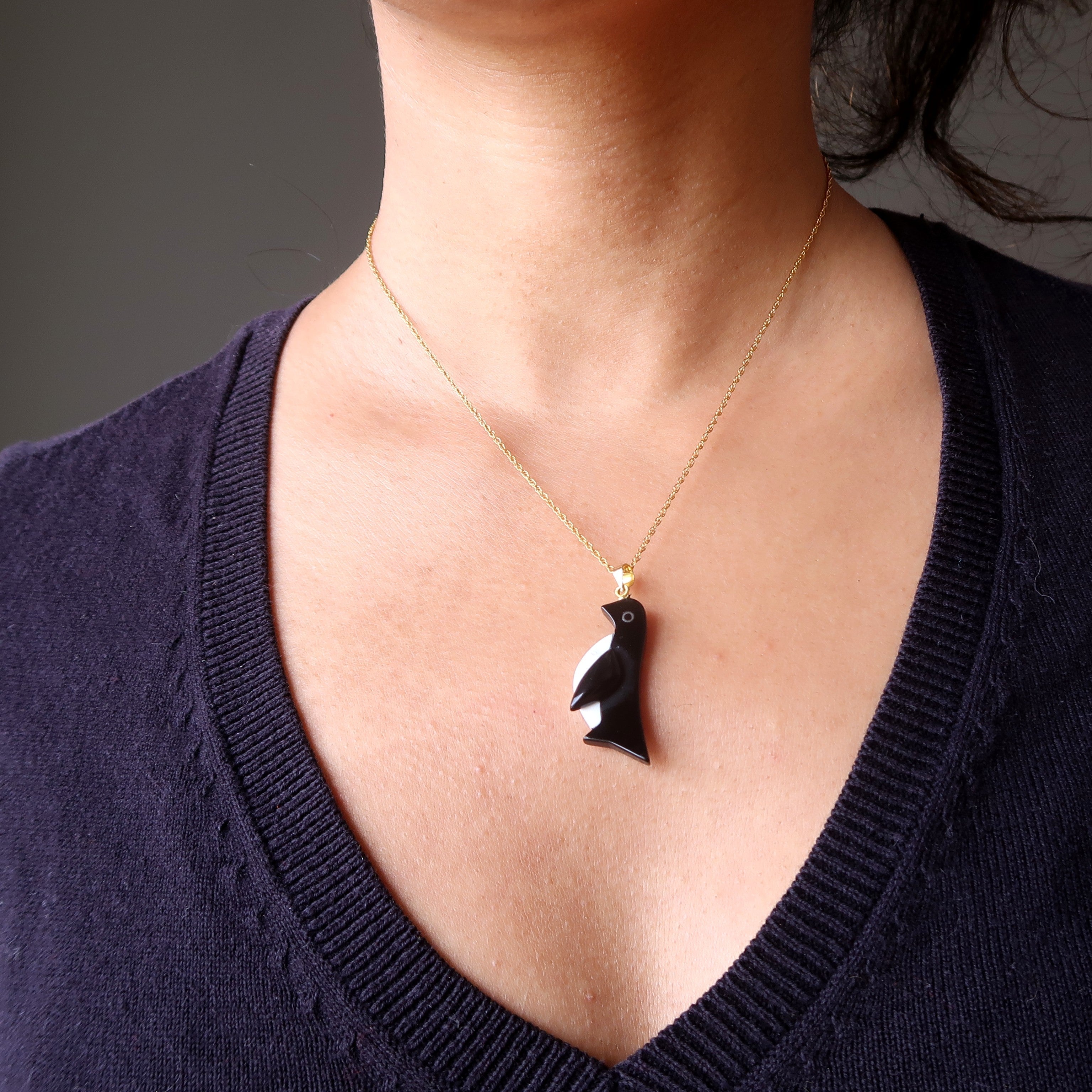Onyx Necklace Howlite Penguin 14-Karat Gold
