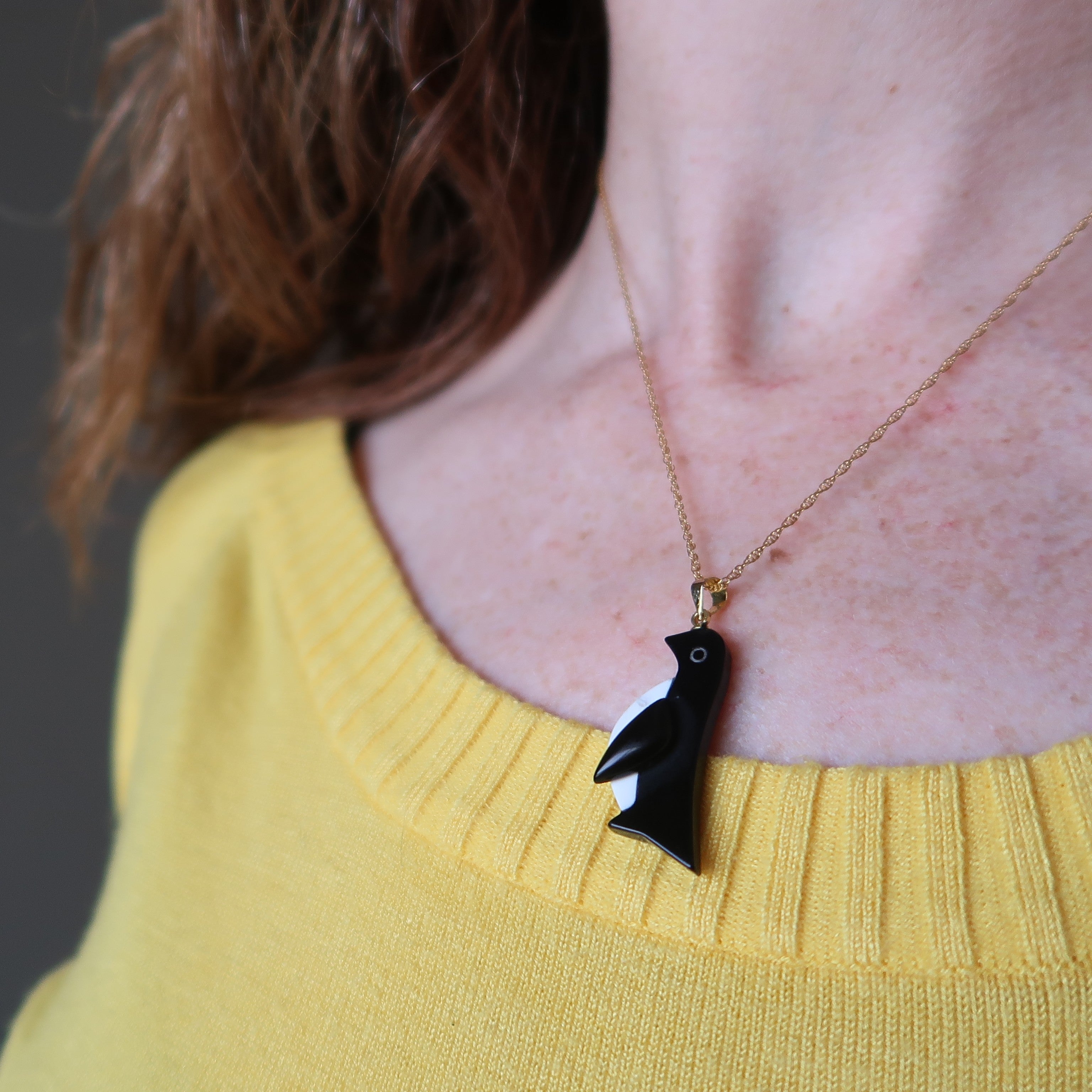 Onyx Necklace Howlite Penguin 14-Karat Gold