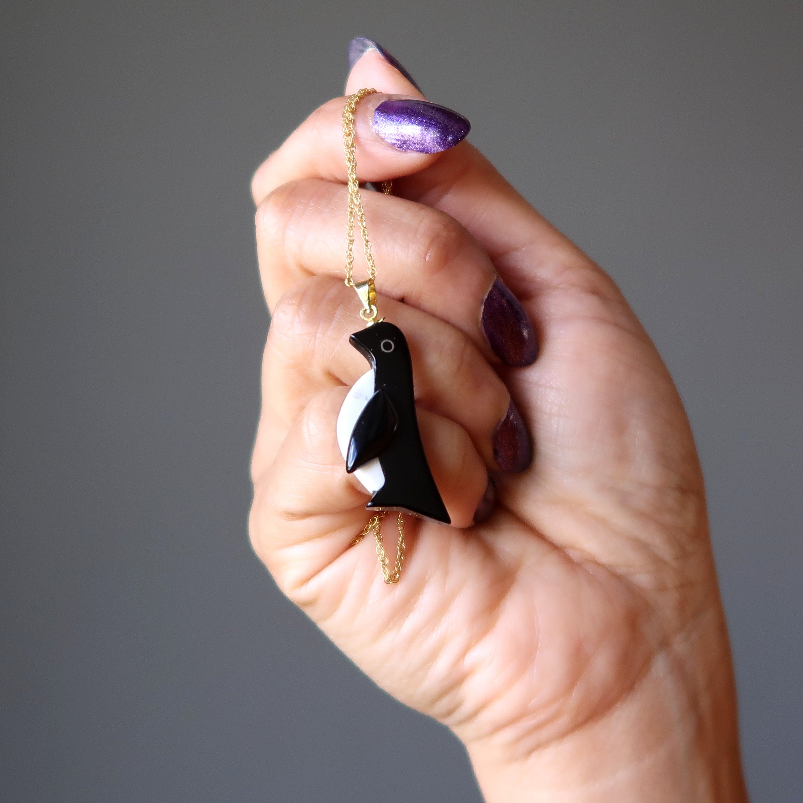 Onyx Necklace Howlite Penguin 14-Karat Gold