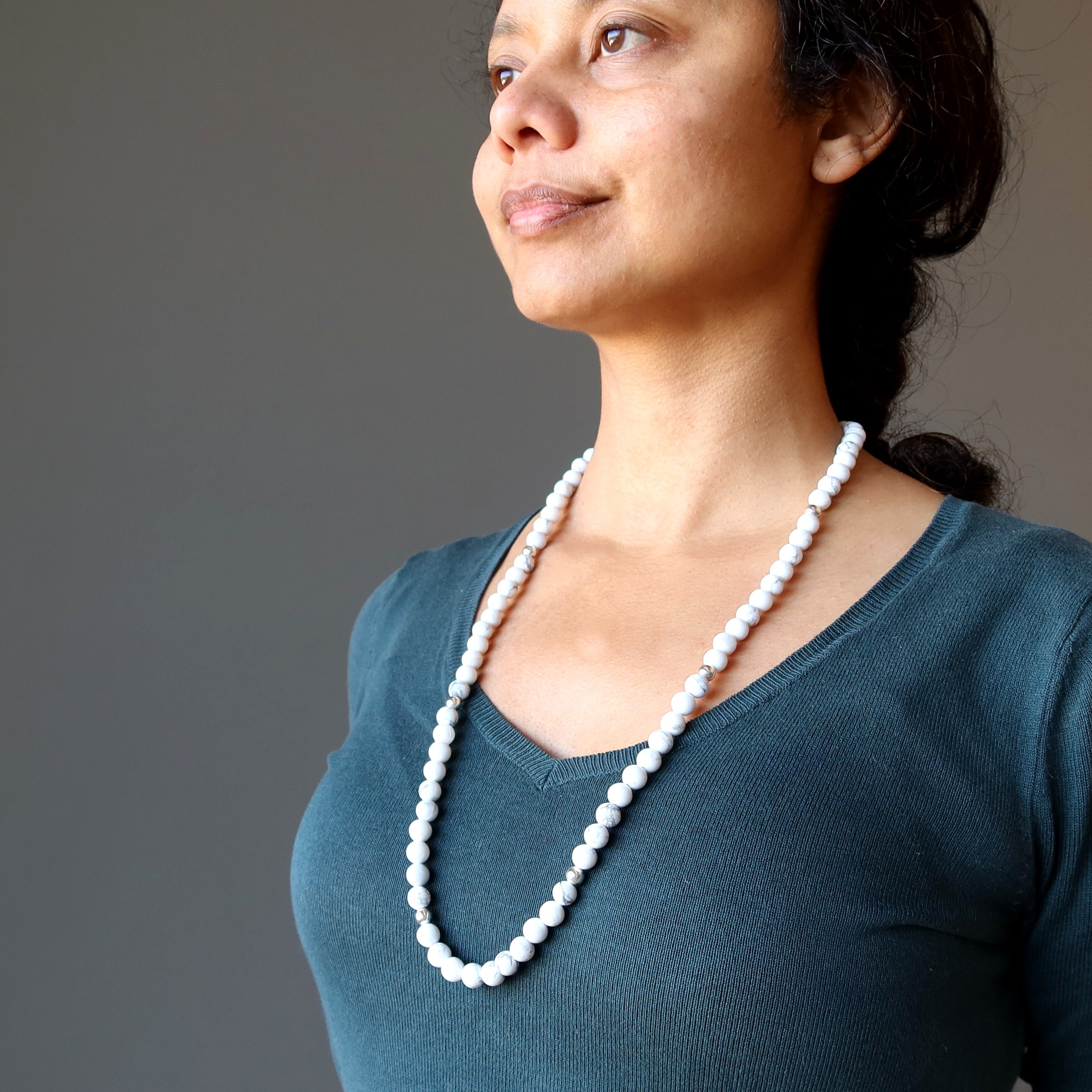 Howlite Necklace White Beaded Aura Gems