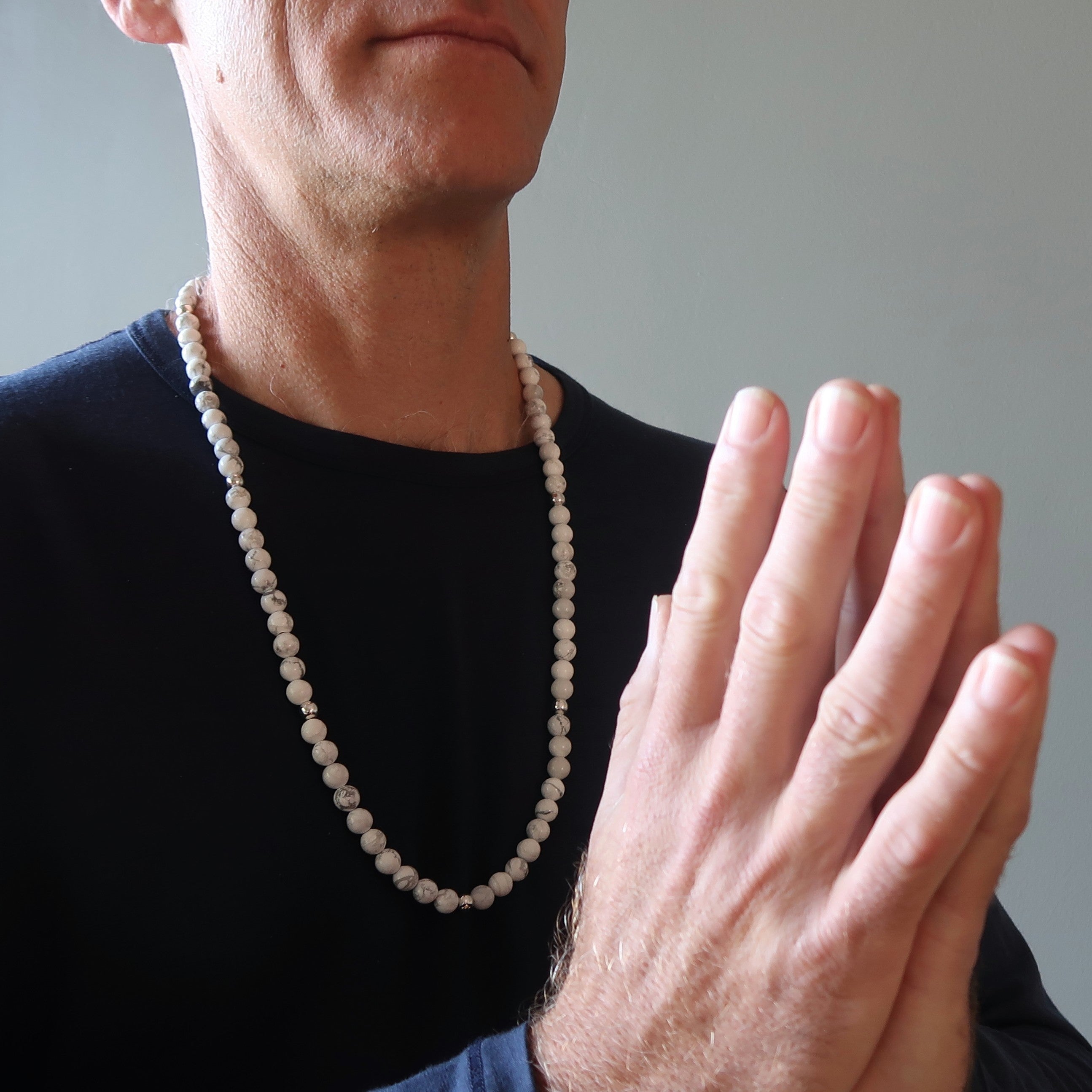 Howlite Necklace White Beaded Aura Gems