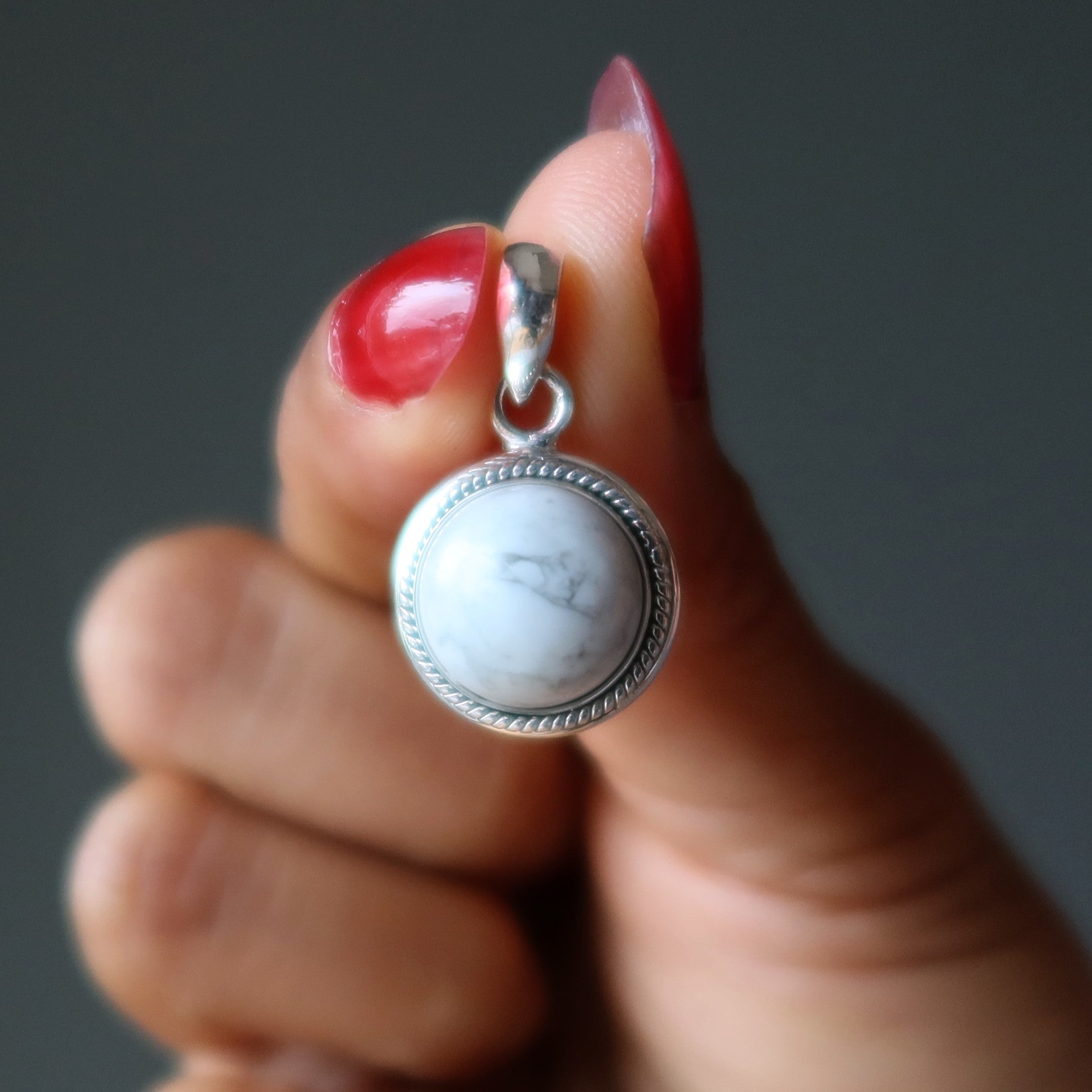 Howlite Pendant Cute White Spot Sterling Silver