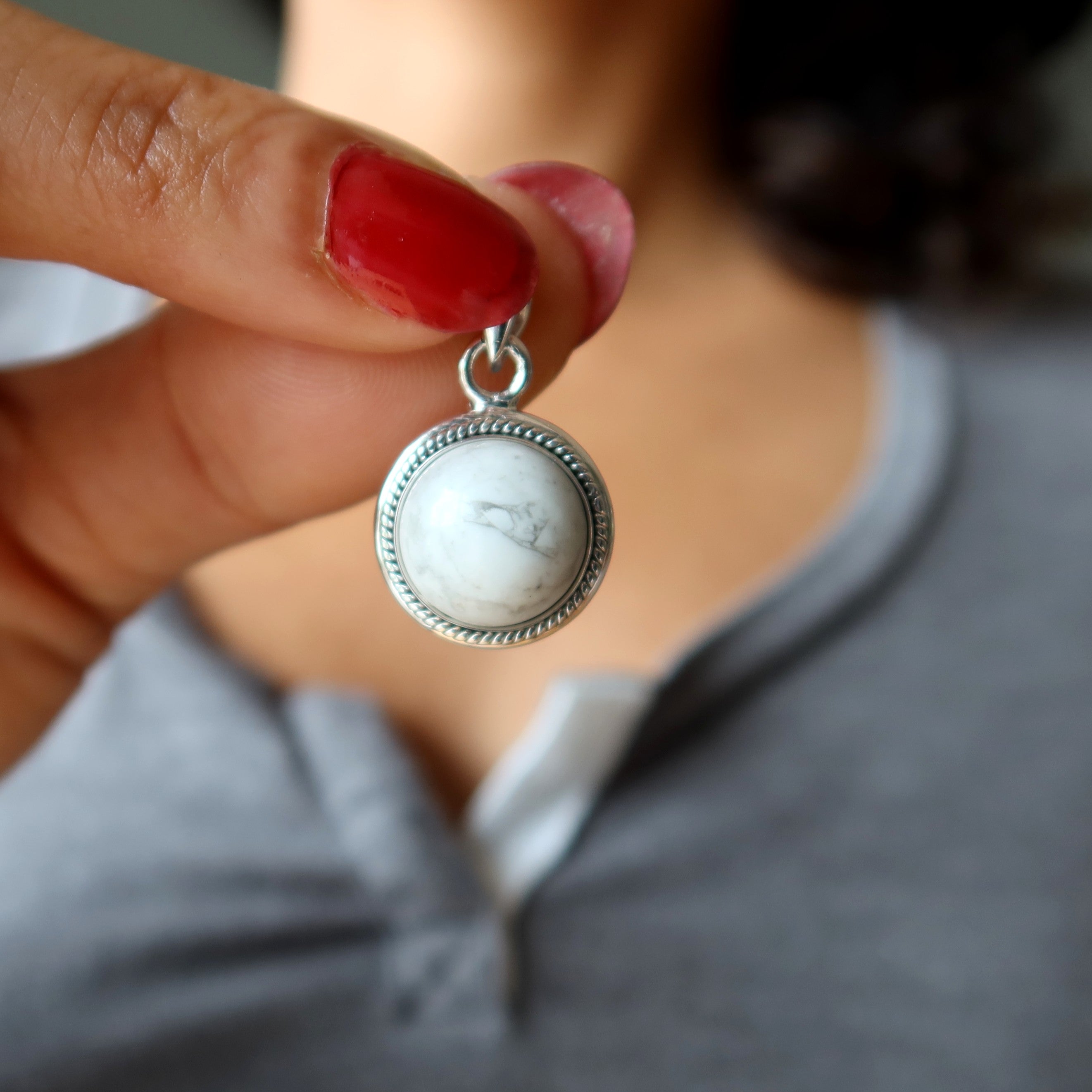 Howlite Pendant Cute White Spot Sterling Silver