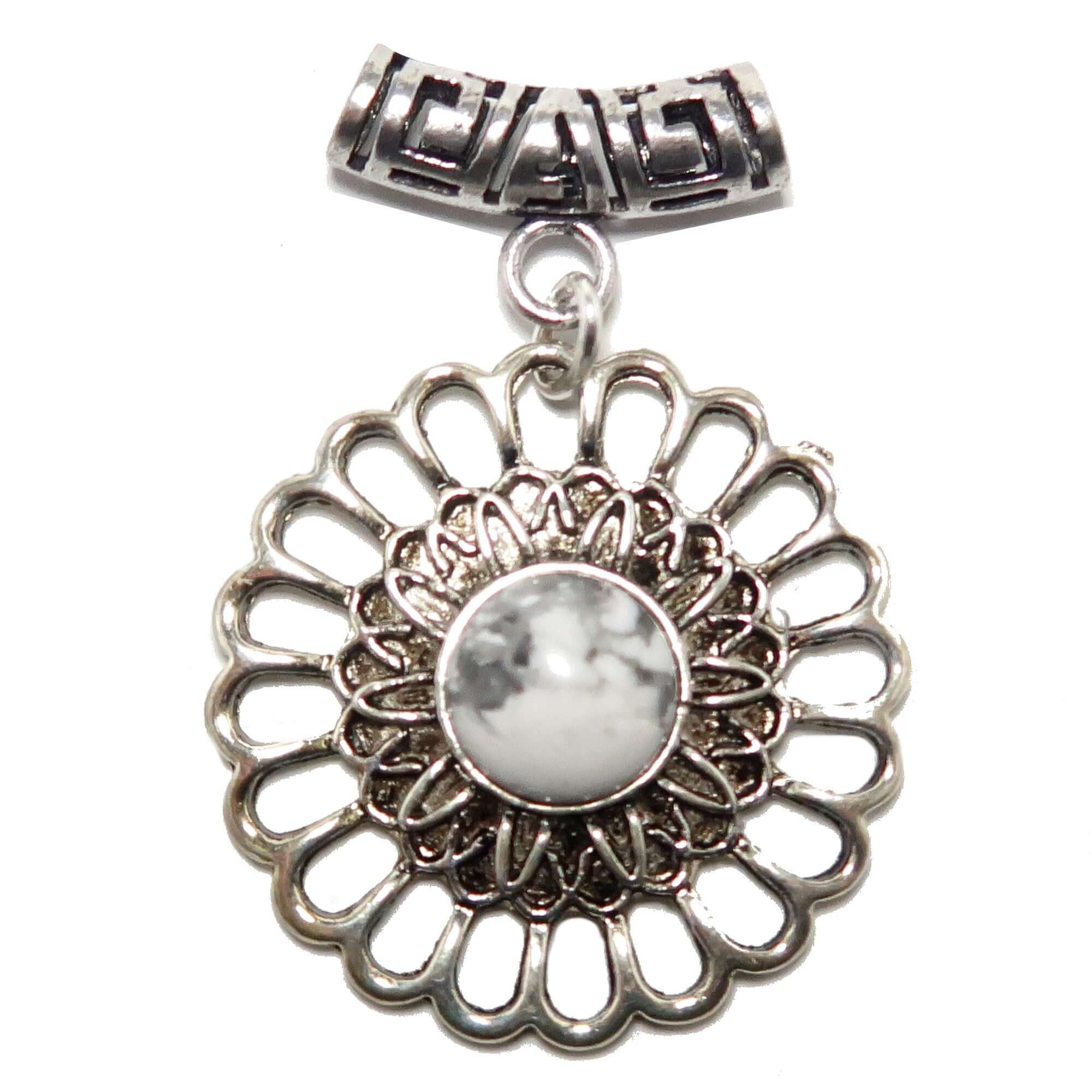 Pendentif Howlite Fleur d'Inspiration Blanche Argent