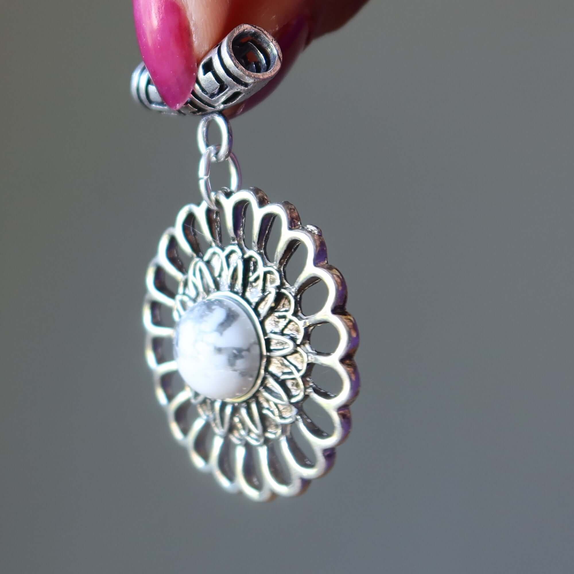 Pendentif Howlite Fleur d'Inspiration Blanche Argent